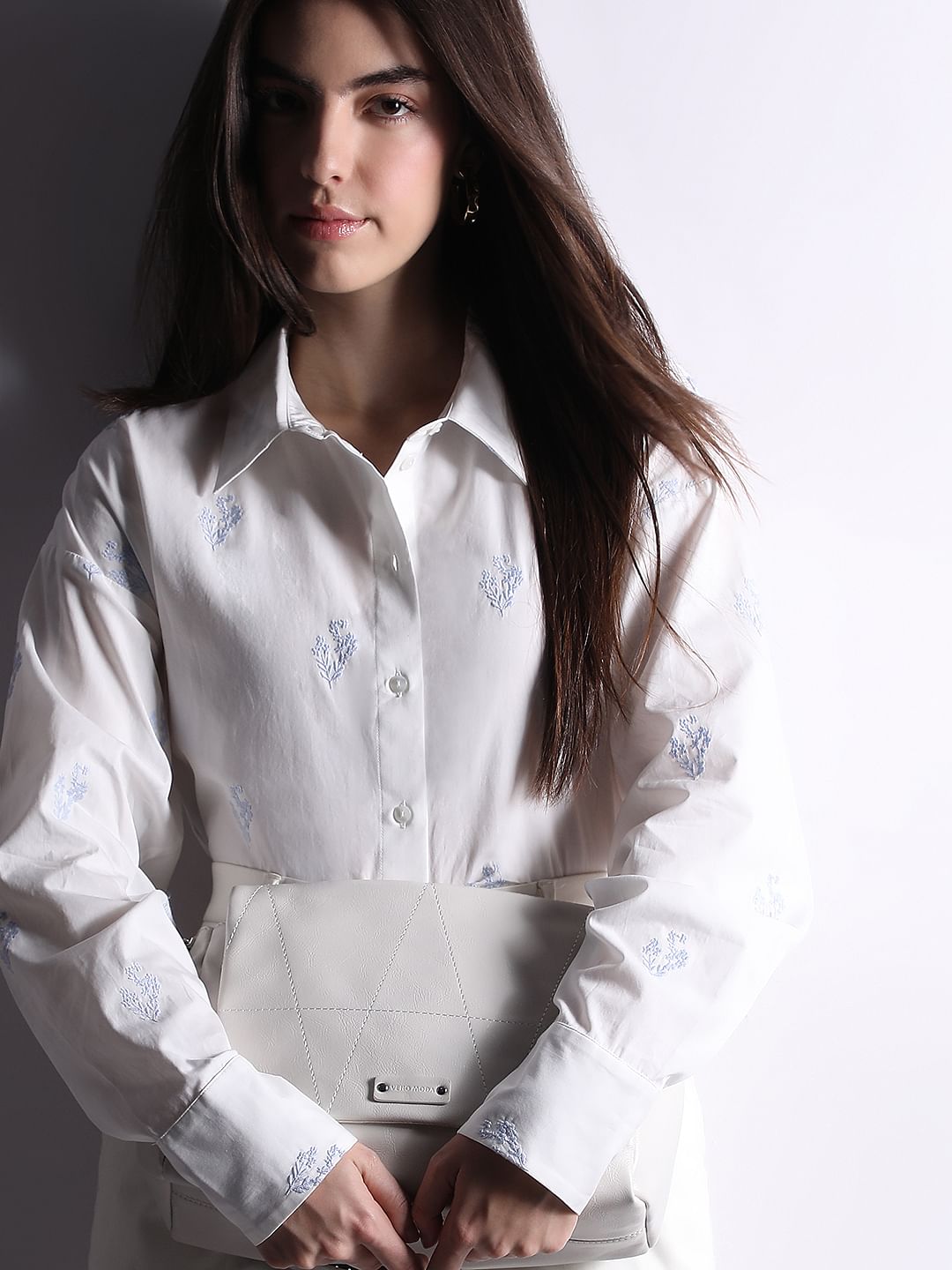White Embroidered Cotton Shirt