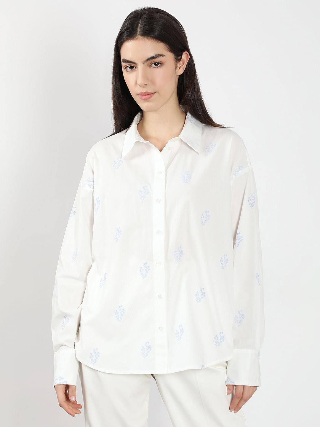 White Embroidered Cotton Shirt