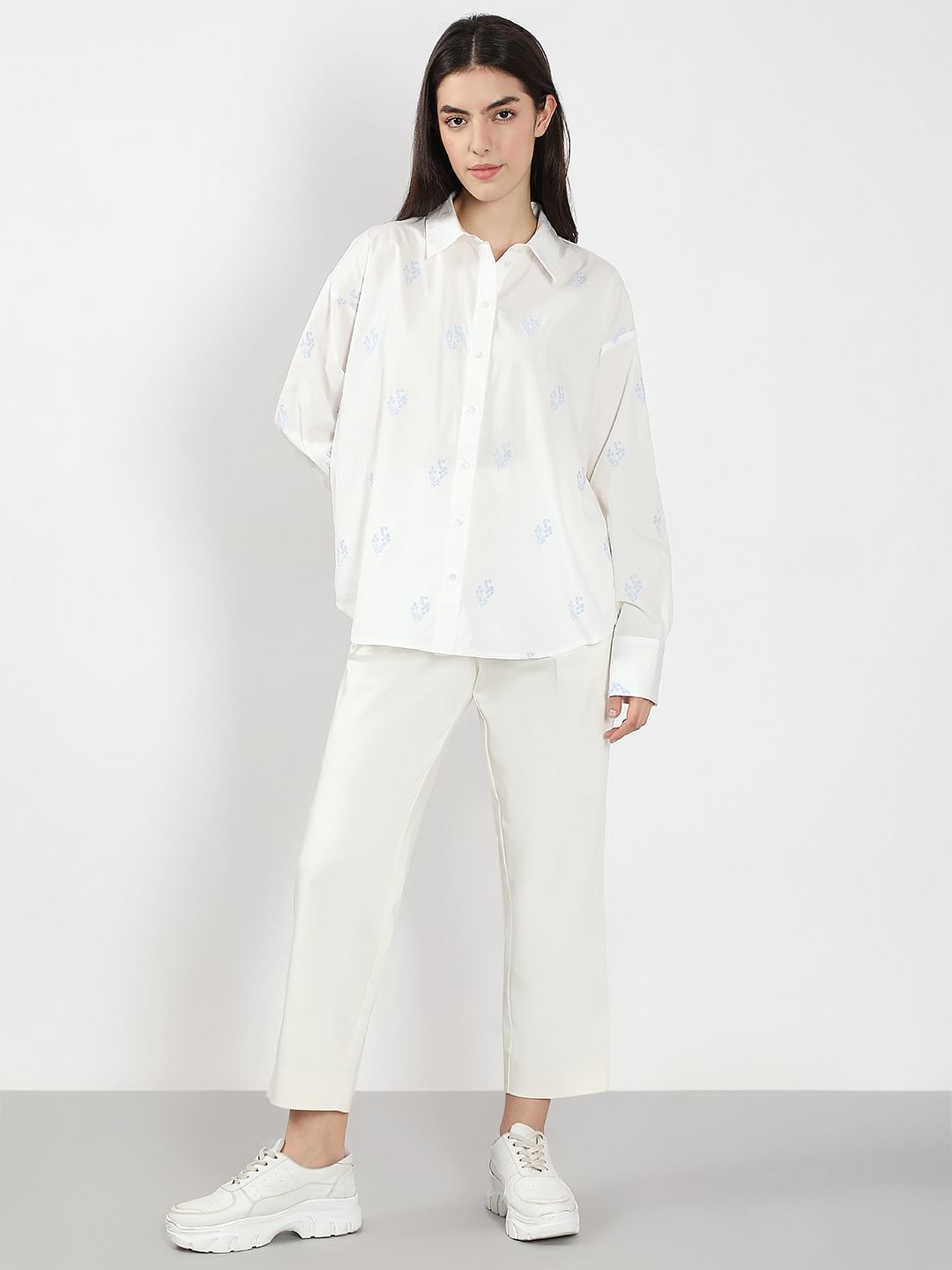 White Embroidered Cotton Shirt