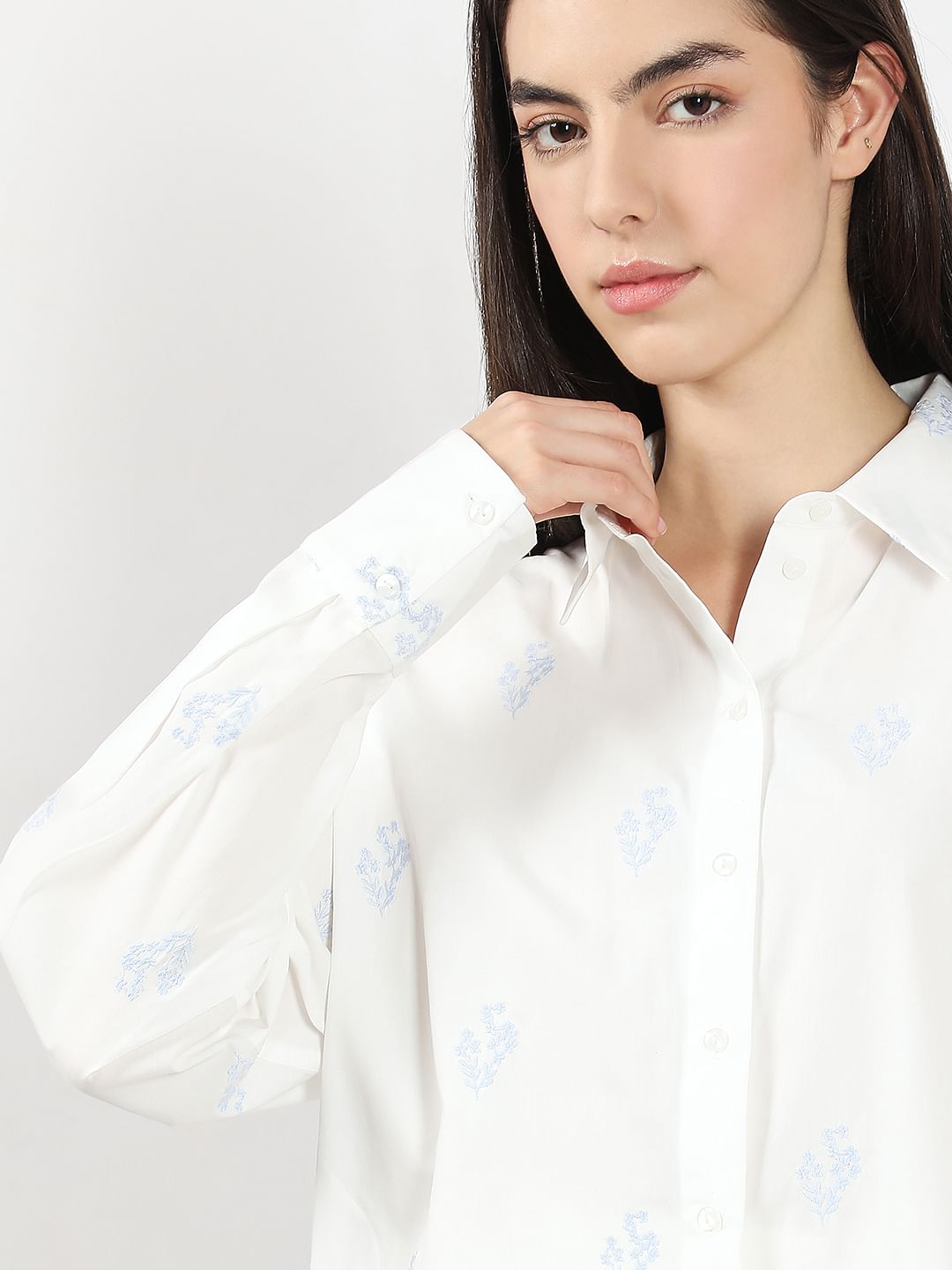White Embroidered Cotton Shirt