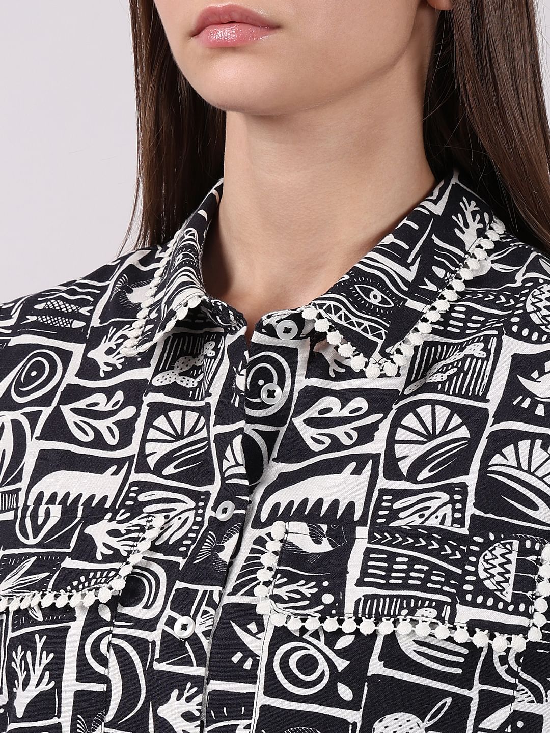 Black & White Printed Cropped Shirt