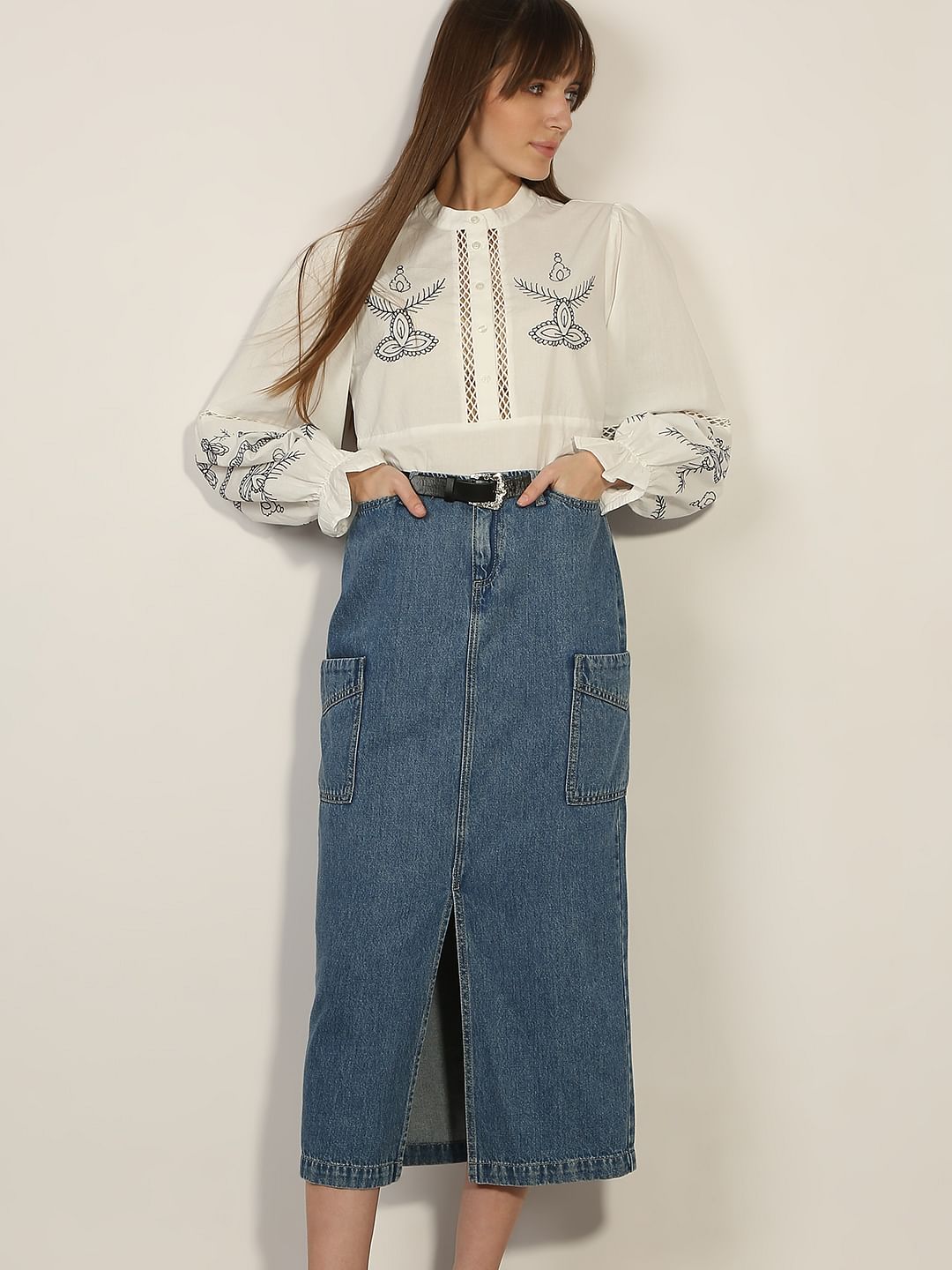 White Embroidered Cotton Top