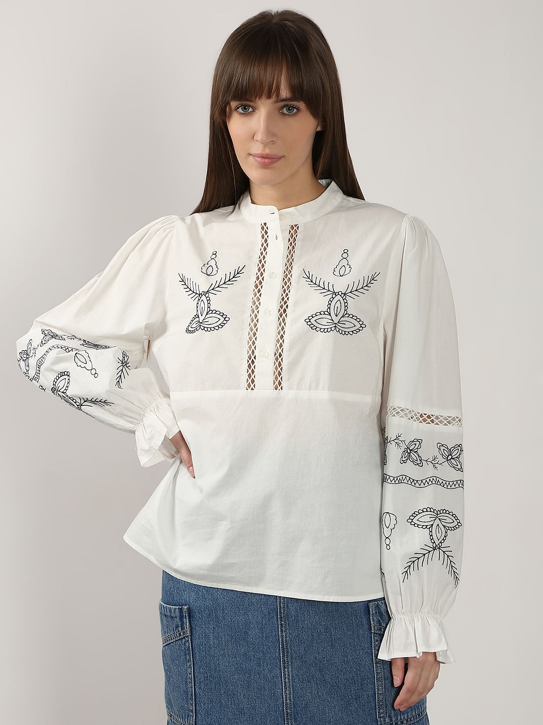 White Embroidered Cotton Top