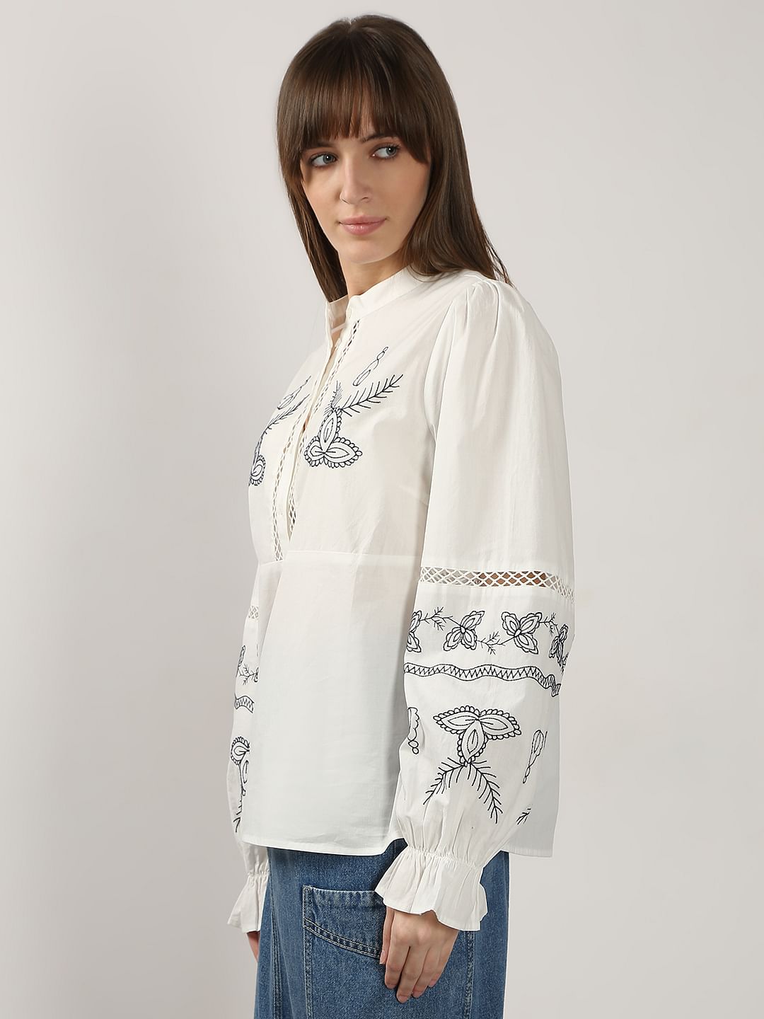 White Embroidered Cotton Top