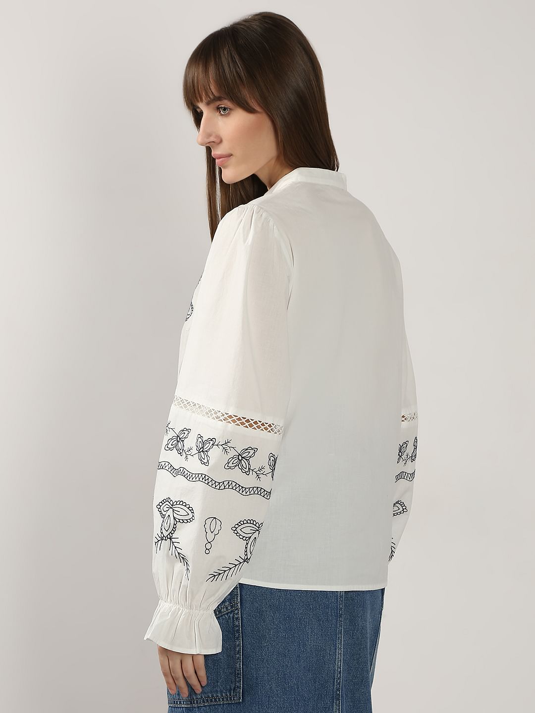 White Embroidered Cotton Top