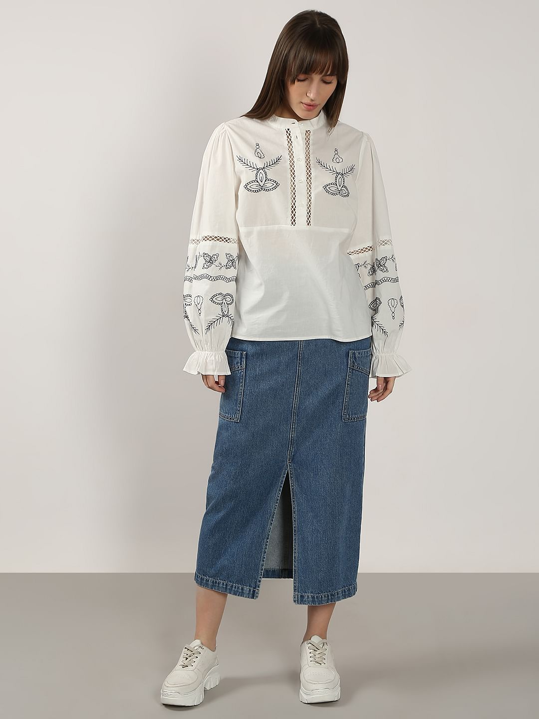 White Embroidered Cotton Top