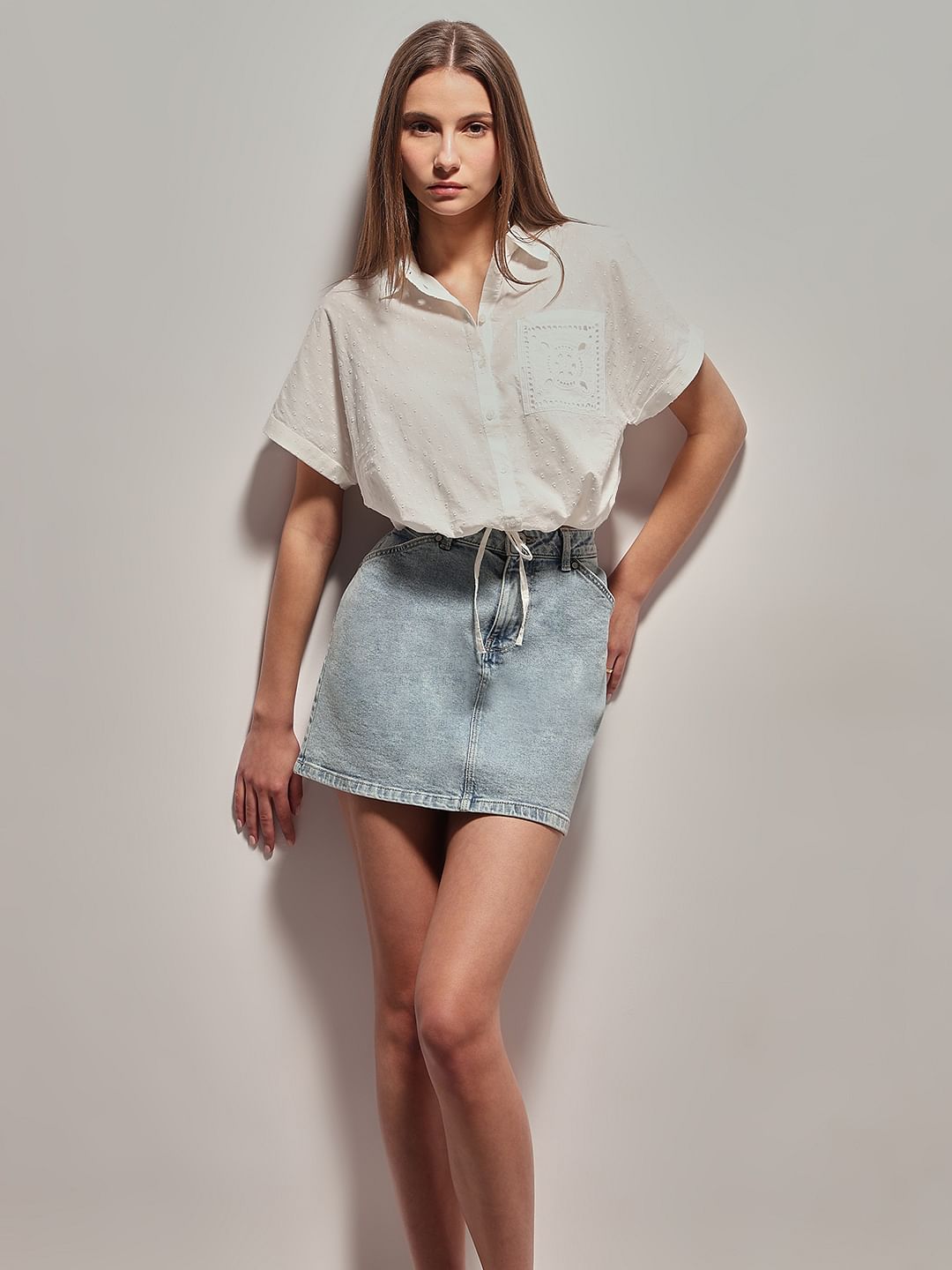 White Cropped Cotton Shirt