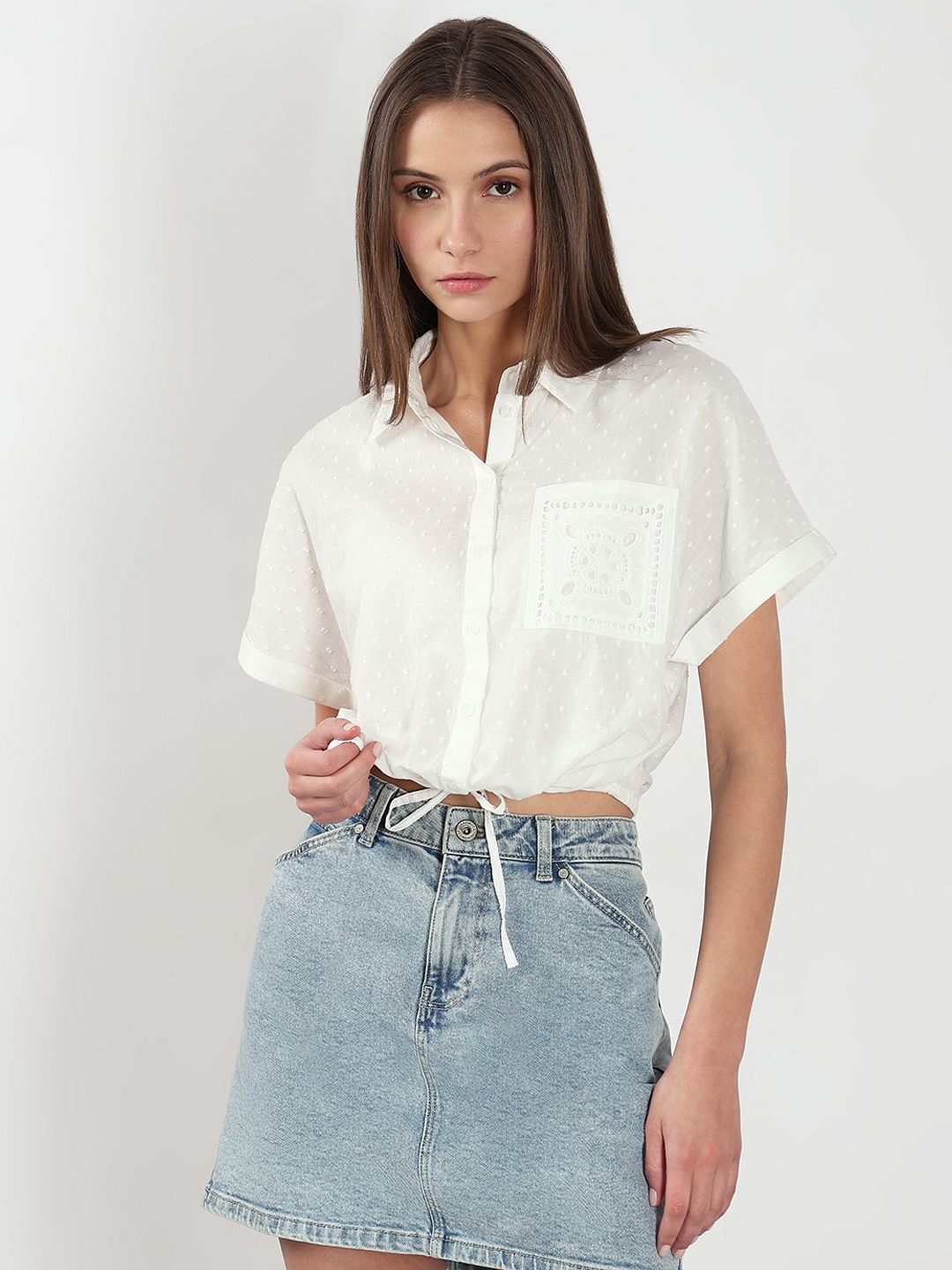 White Cropped Cotton Shirt