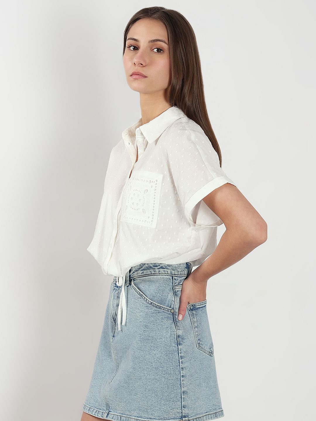 White Cropped Cotton Shirt