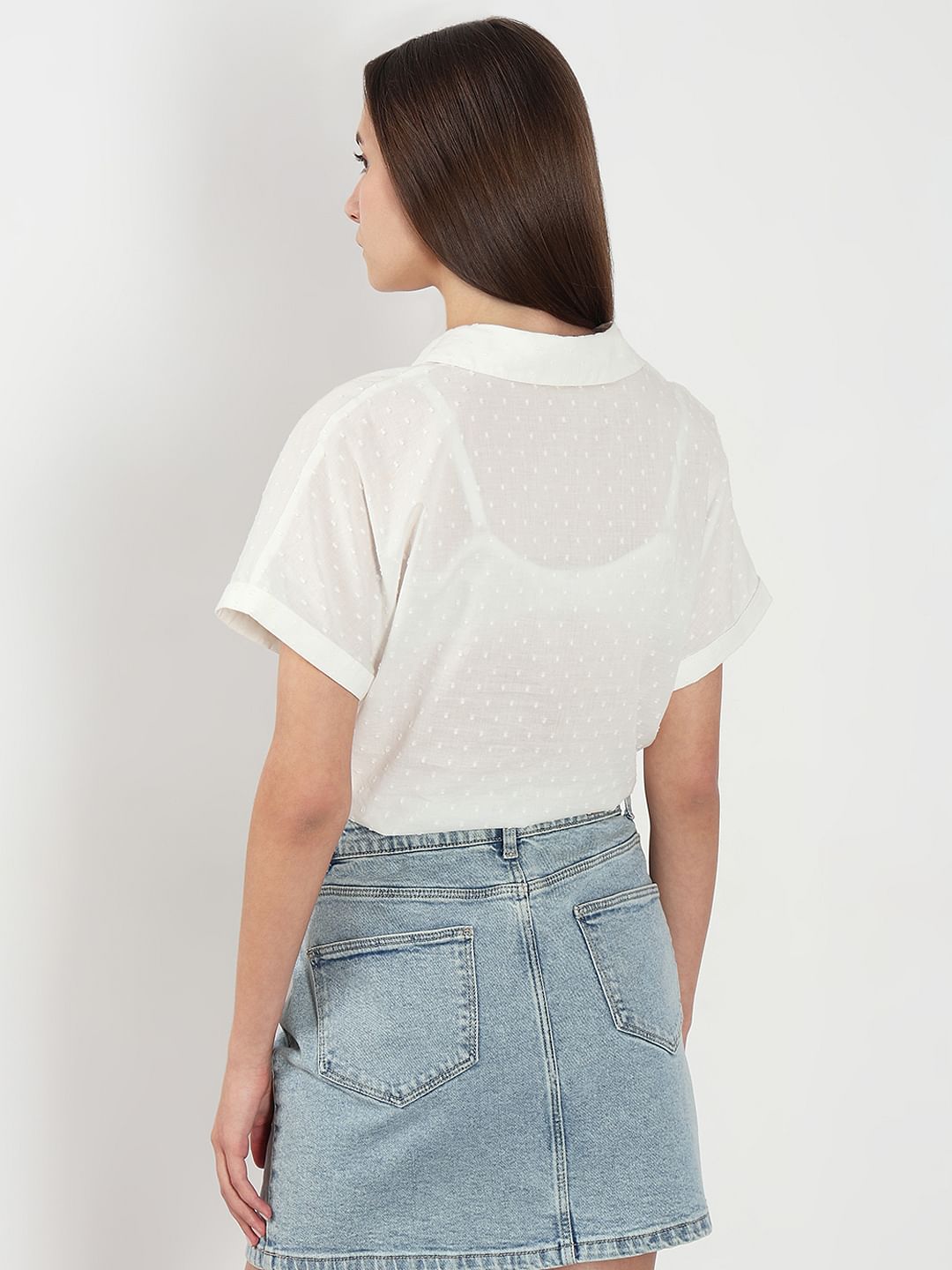 White Cropped Cotton Shirt