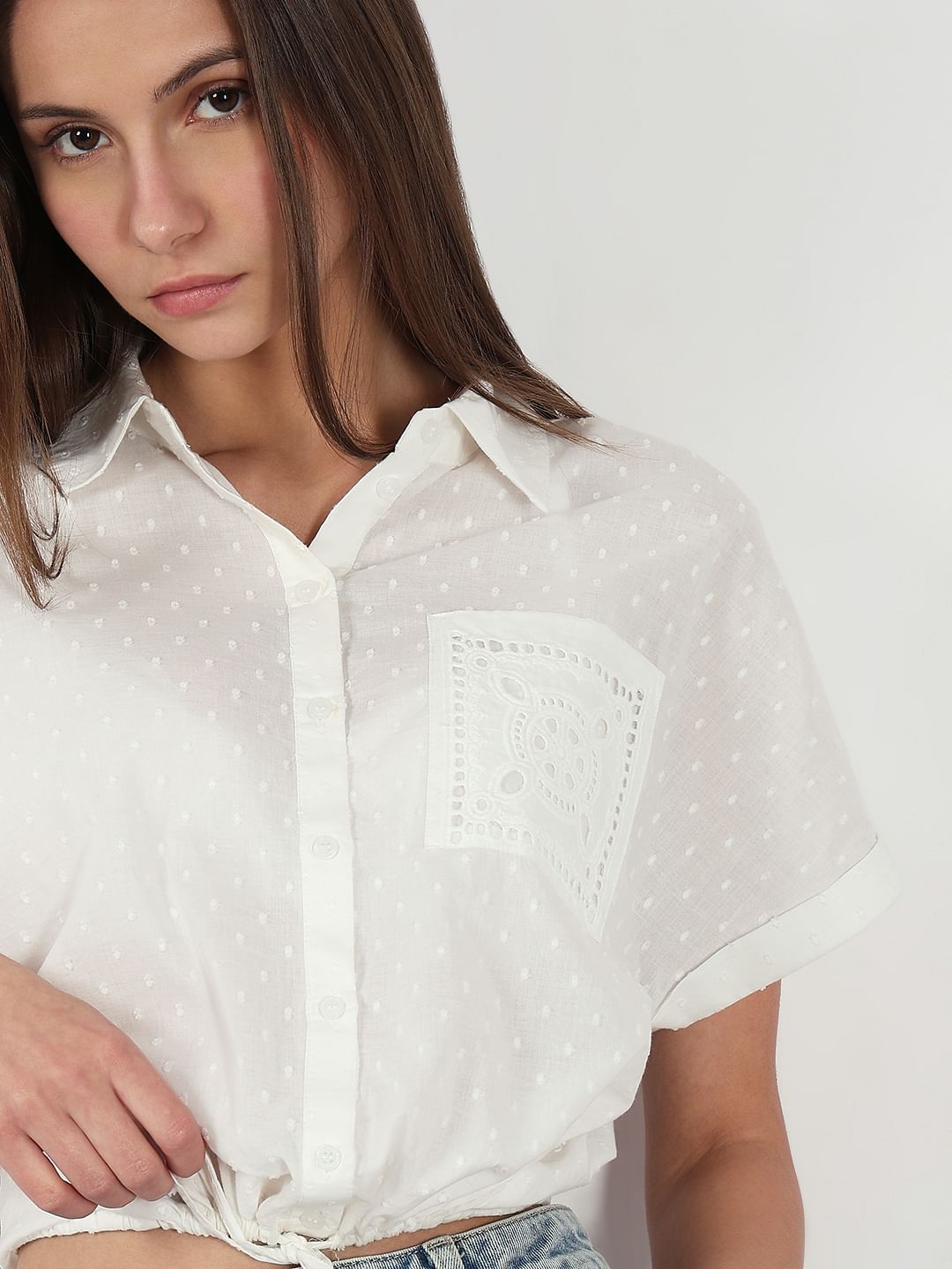 White Cropped Cotton Shirt