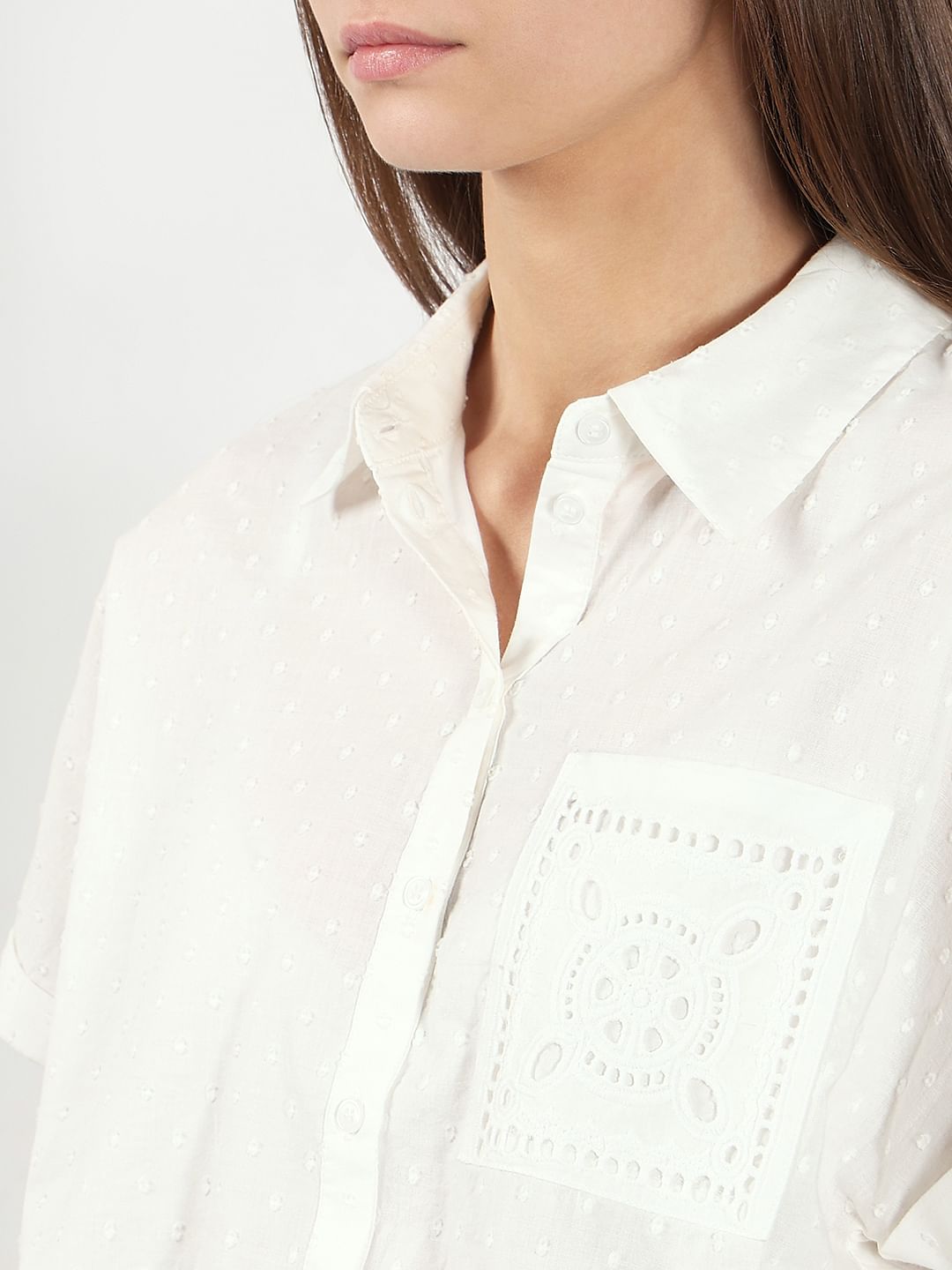 White Cropped Cotton Shirt