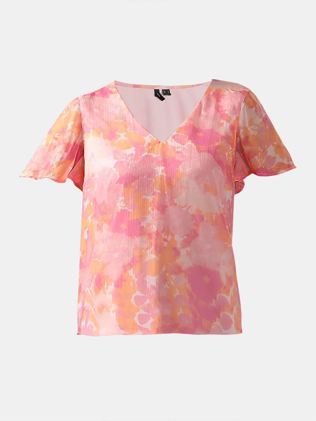 Pink Printed V Neck Top