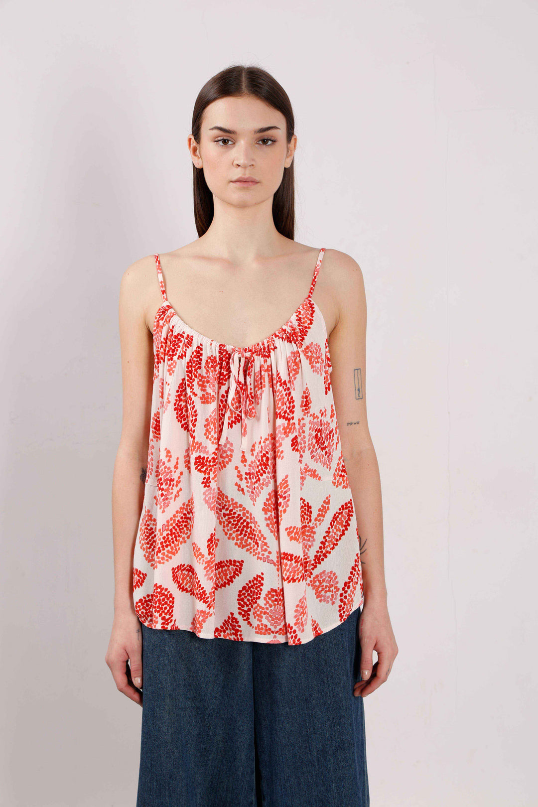 Vero Moda White & Red Printed Strappy Top