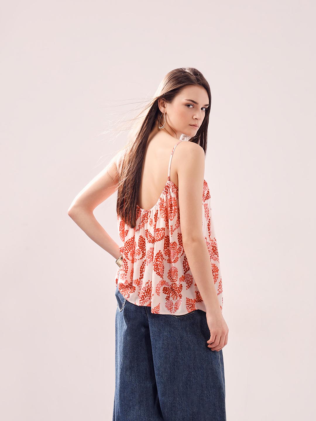 Vero Moda White & Red Printed Strappy Top