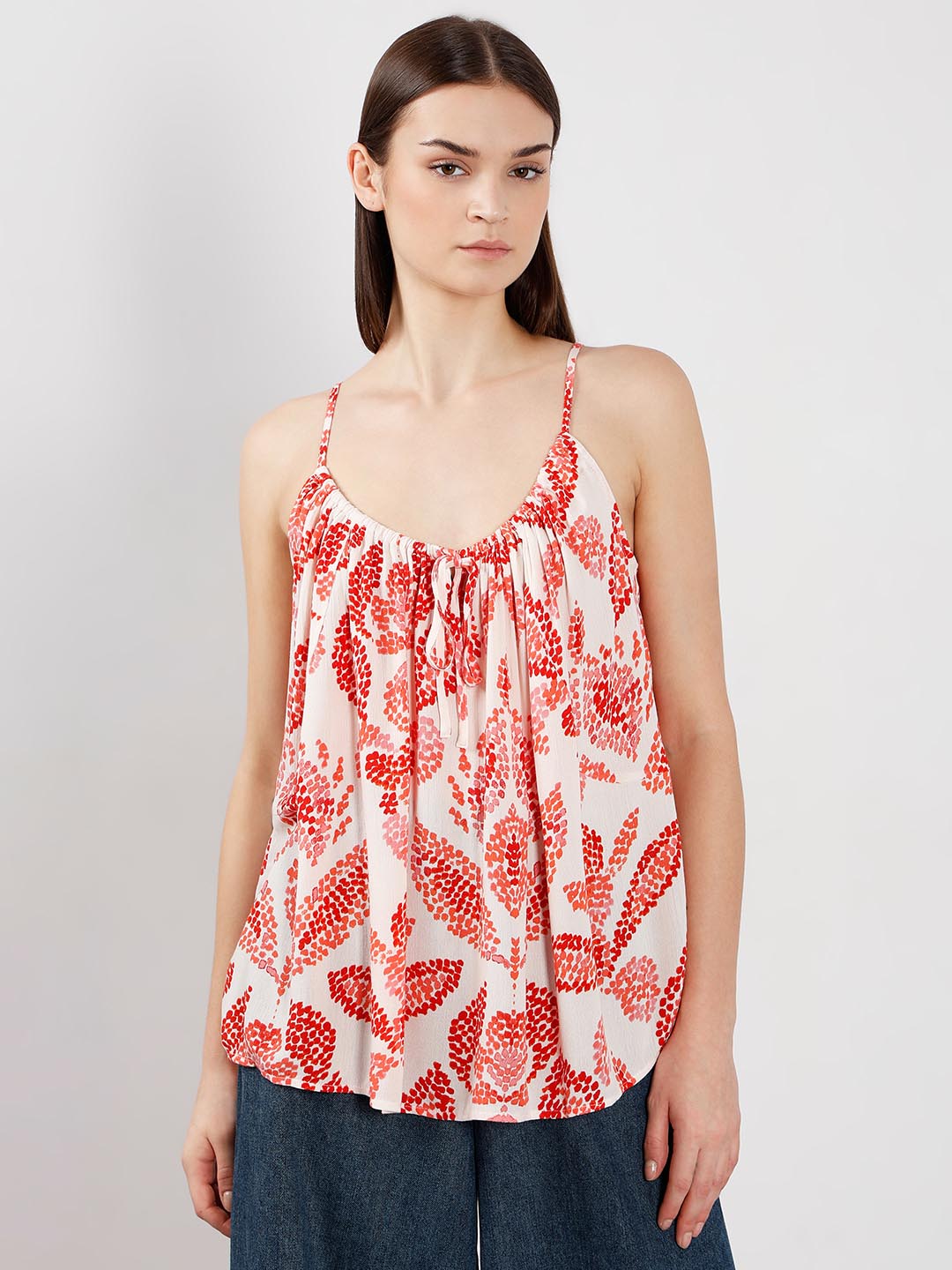 Vero Moda White & Red Printed Strappy Top