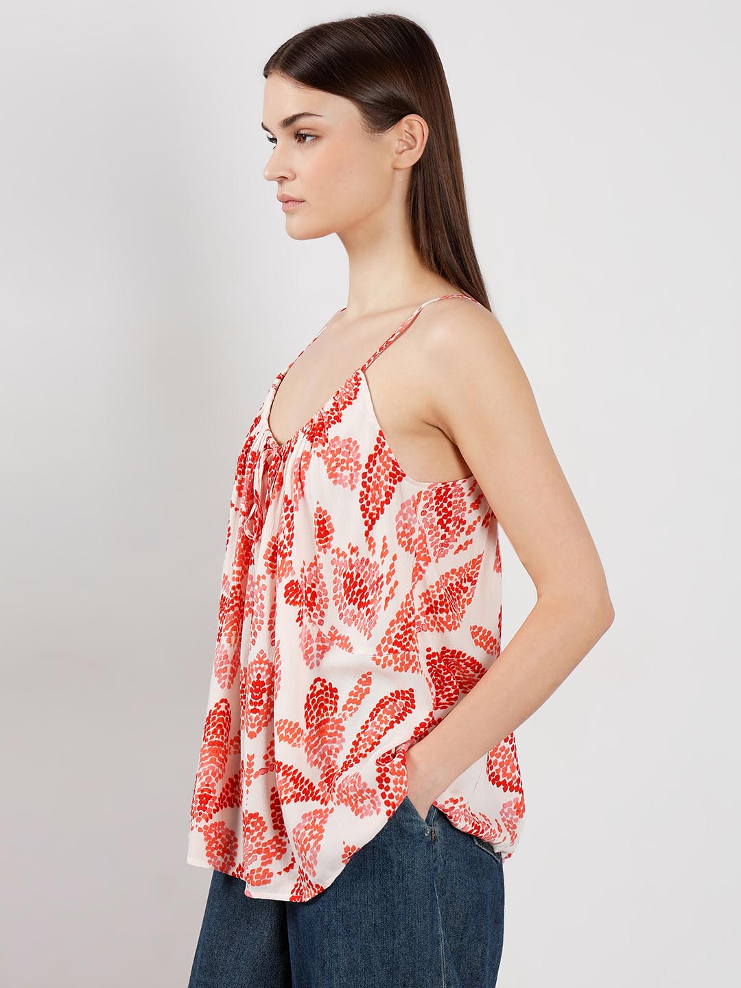 Vero Moda White & Red Printed Strappy Top