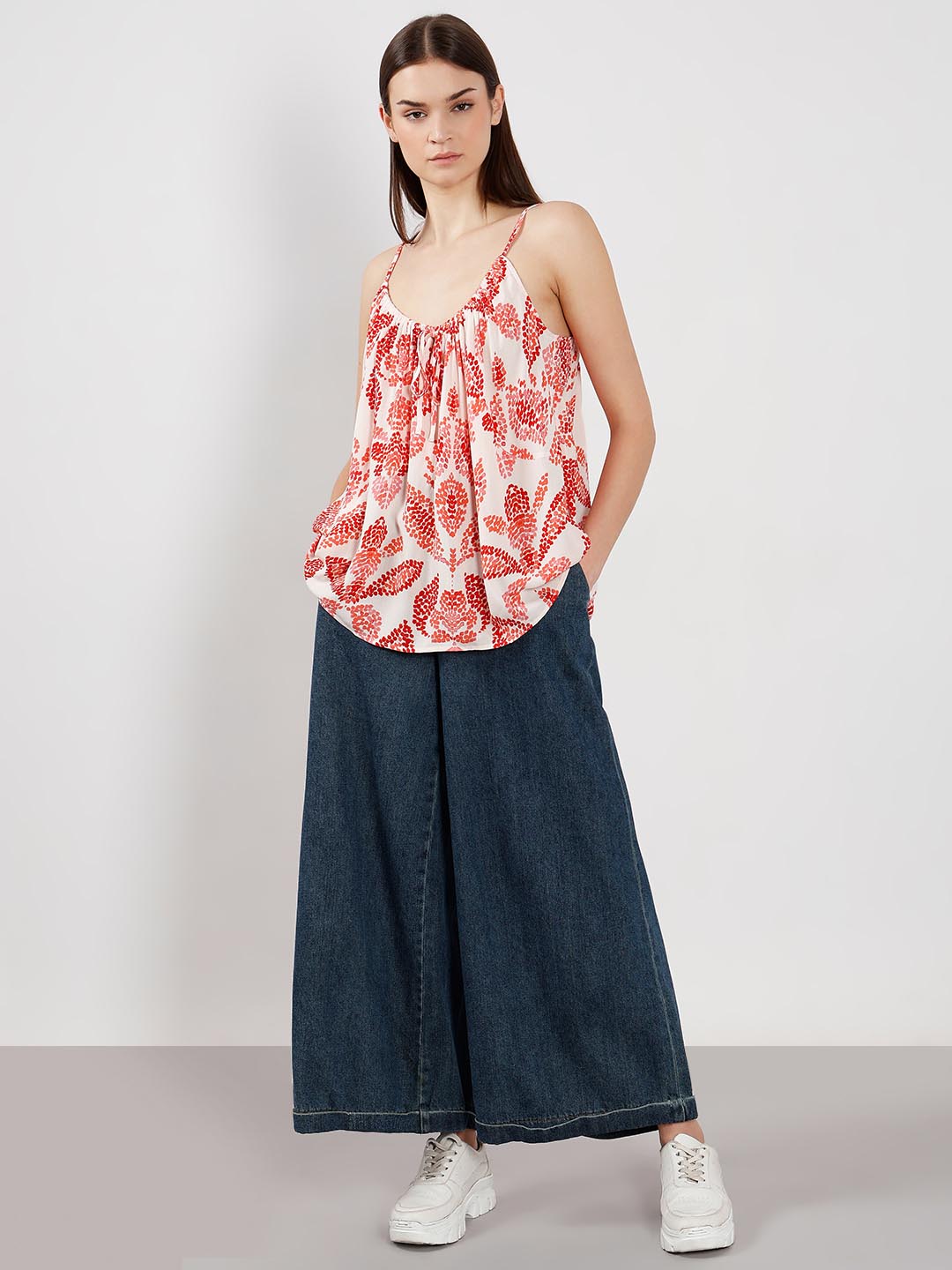 Vero Moda White & Red Printed Strappy Top