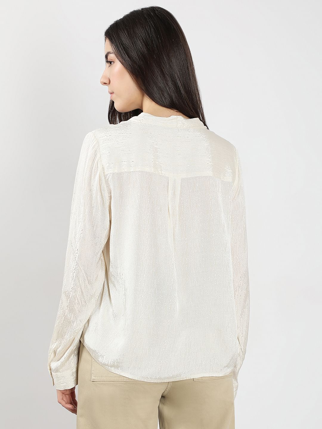 Ivory V Neck Jacquard Top