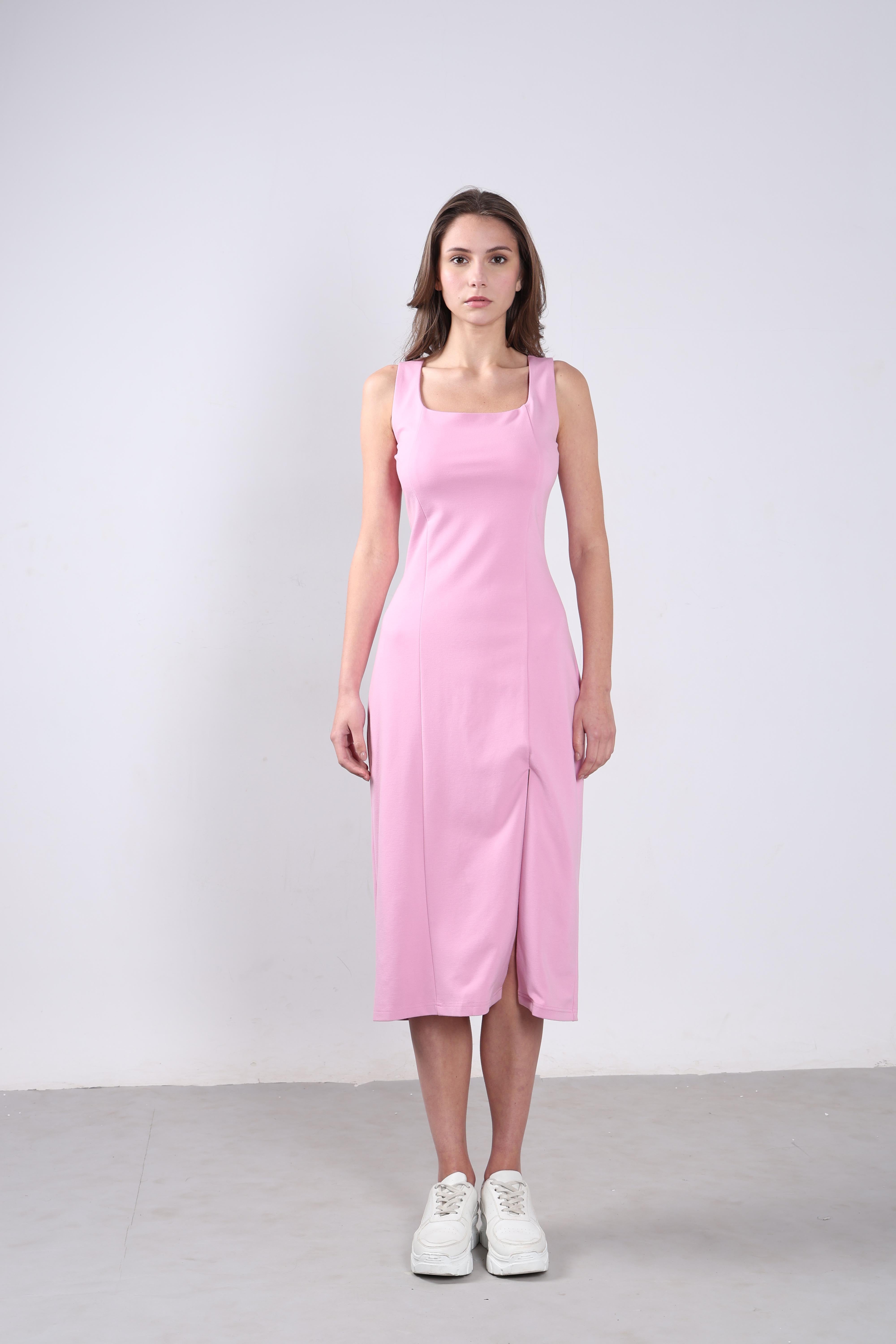 Vero Moda Pink Square Neck Midi Dress