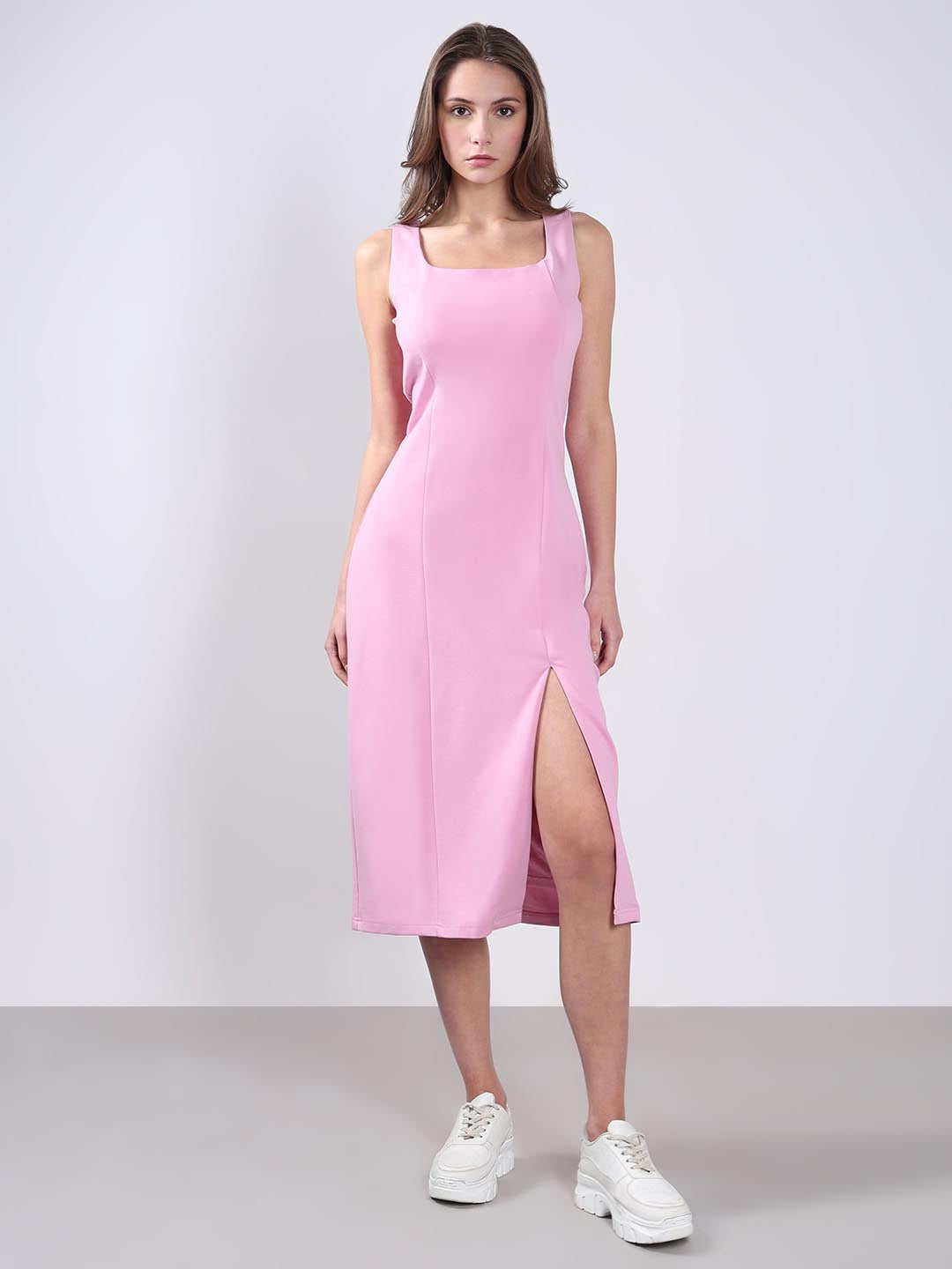 Vero Moda Pink Square Neck Midi Dress