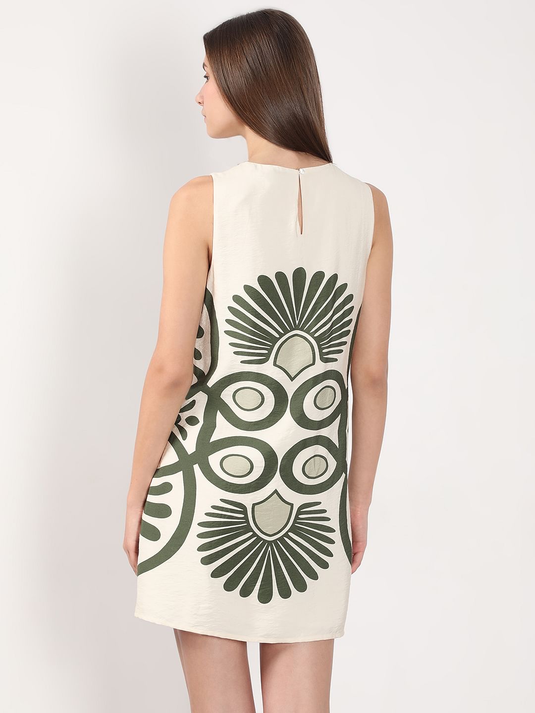 Ecru Printed Mini Dress