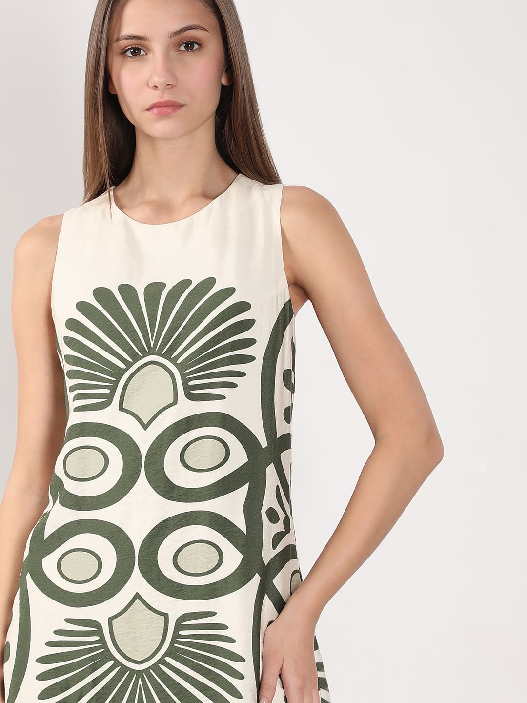 Ecru Printed Mini Dress