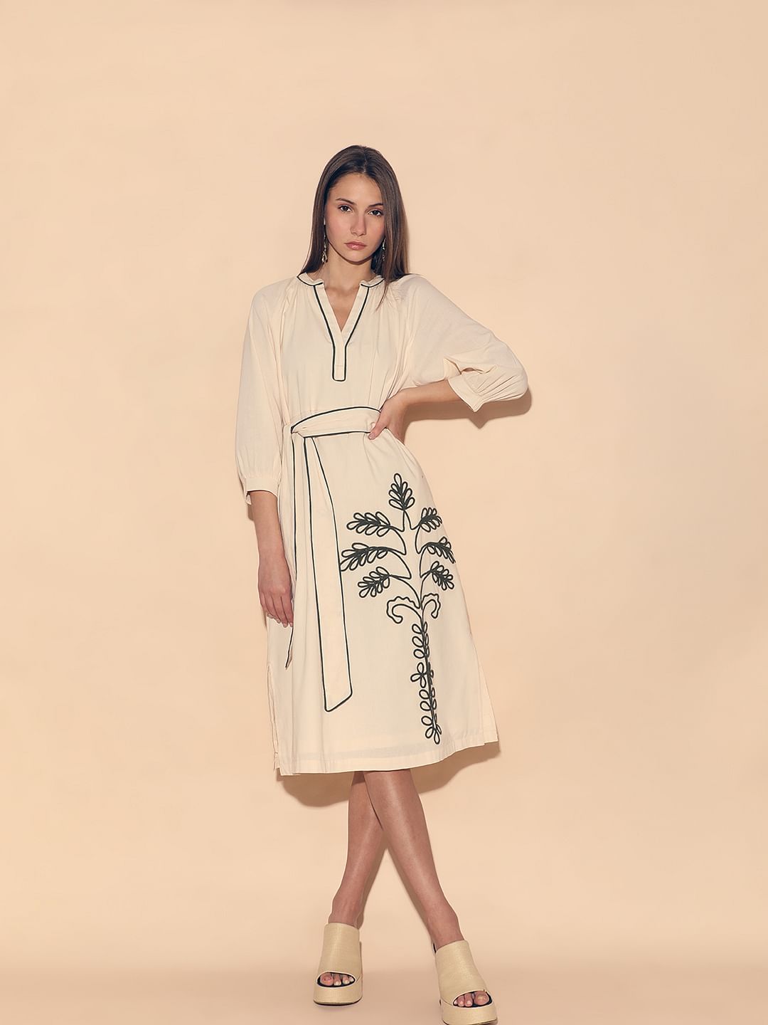 Ecru Embroidered Dress