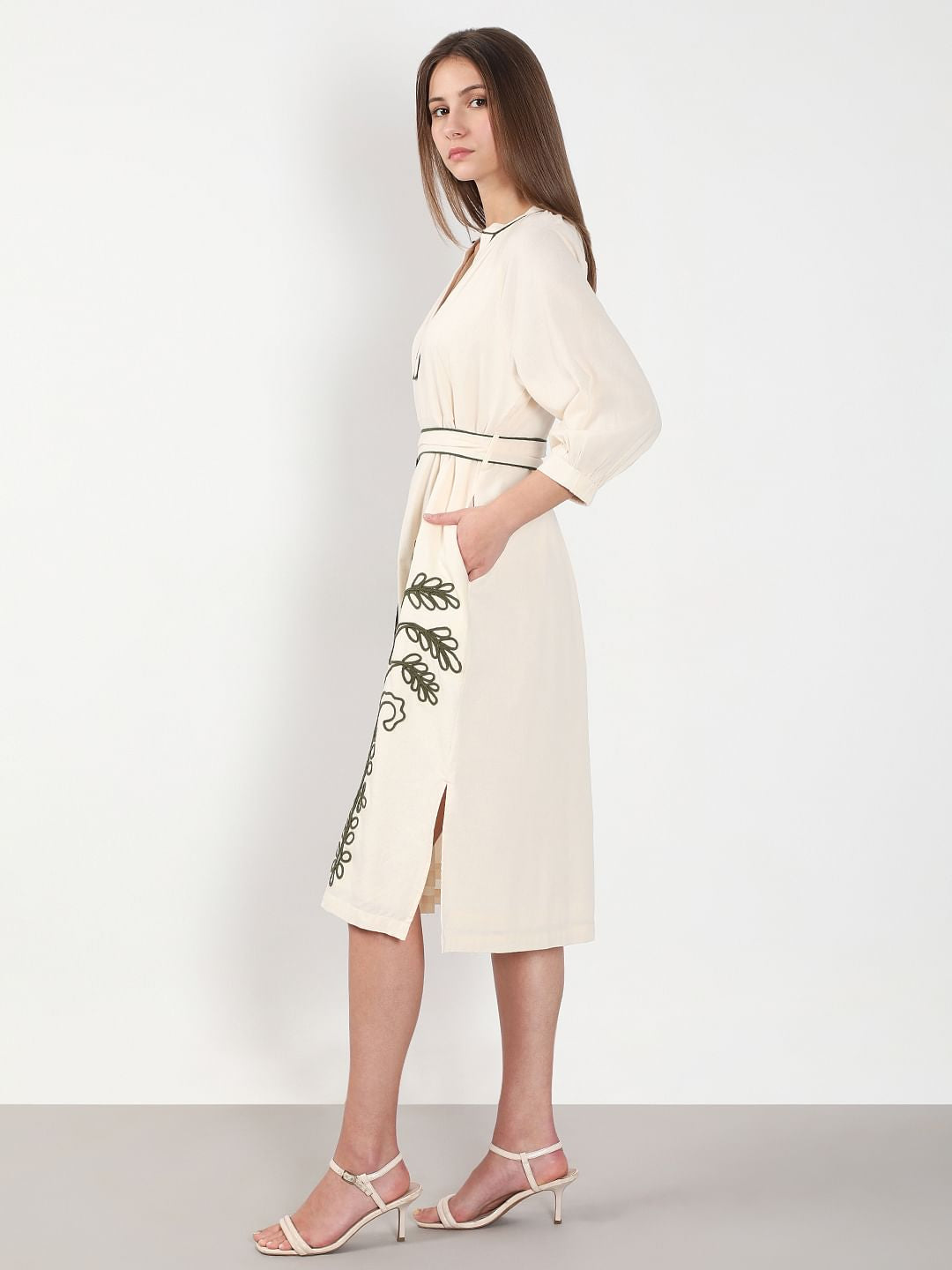 Ecru Embroidered Dress
