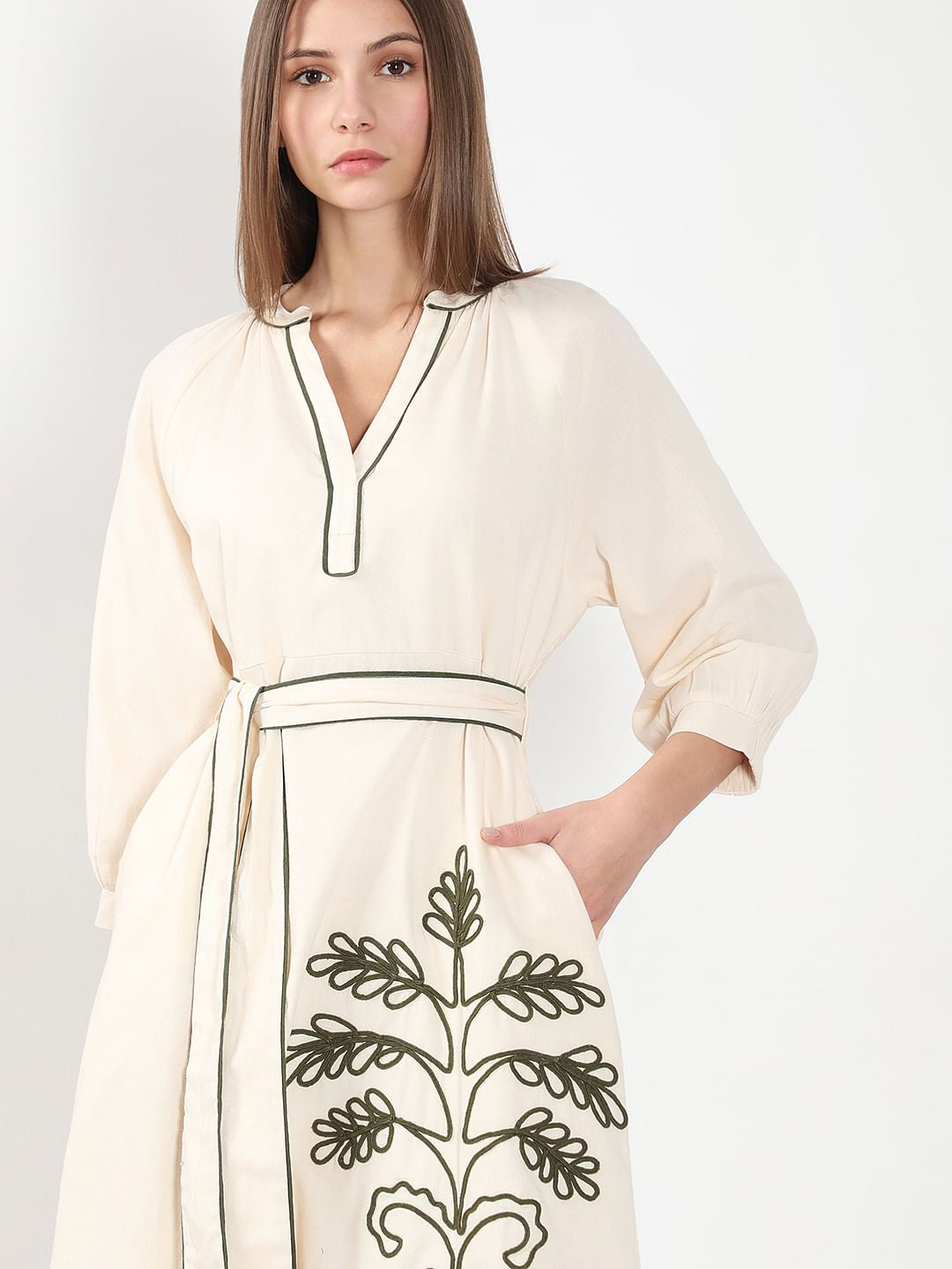 Ecru Embroidered Dress