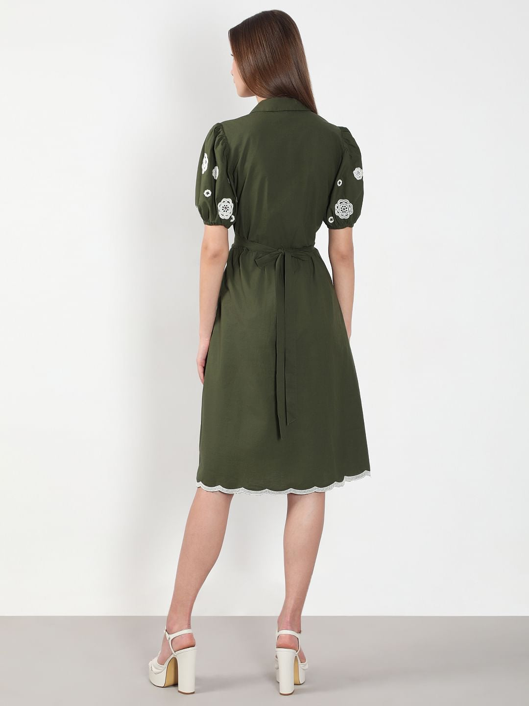 Olive Green Printed Midi Dress