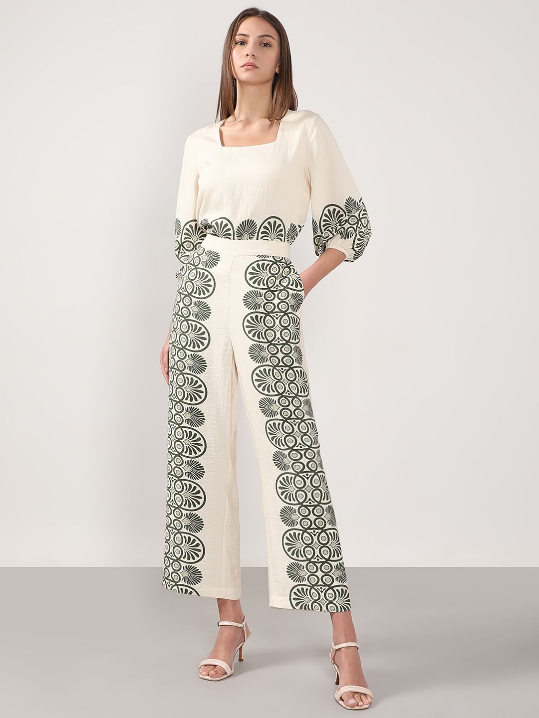 Ecru Printed Co-Ord Set Pants