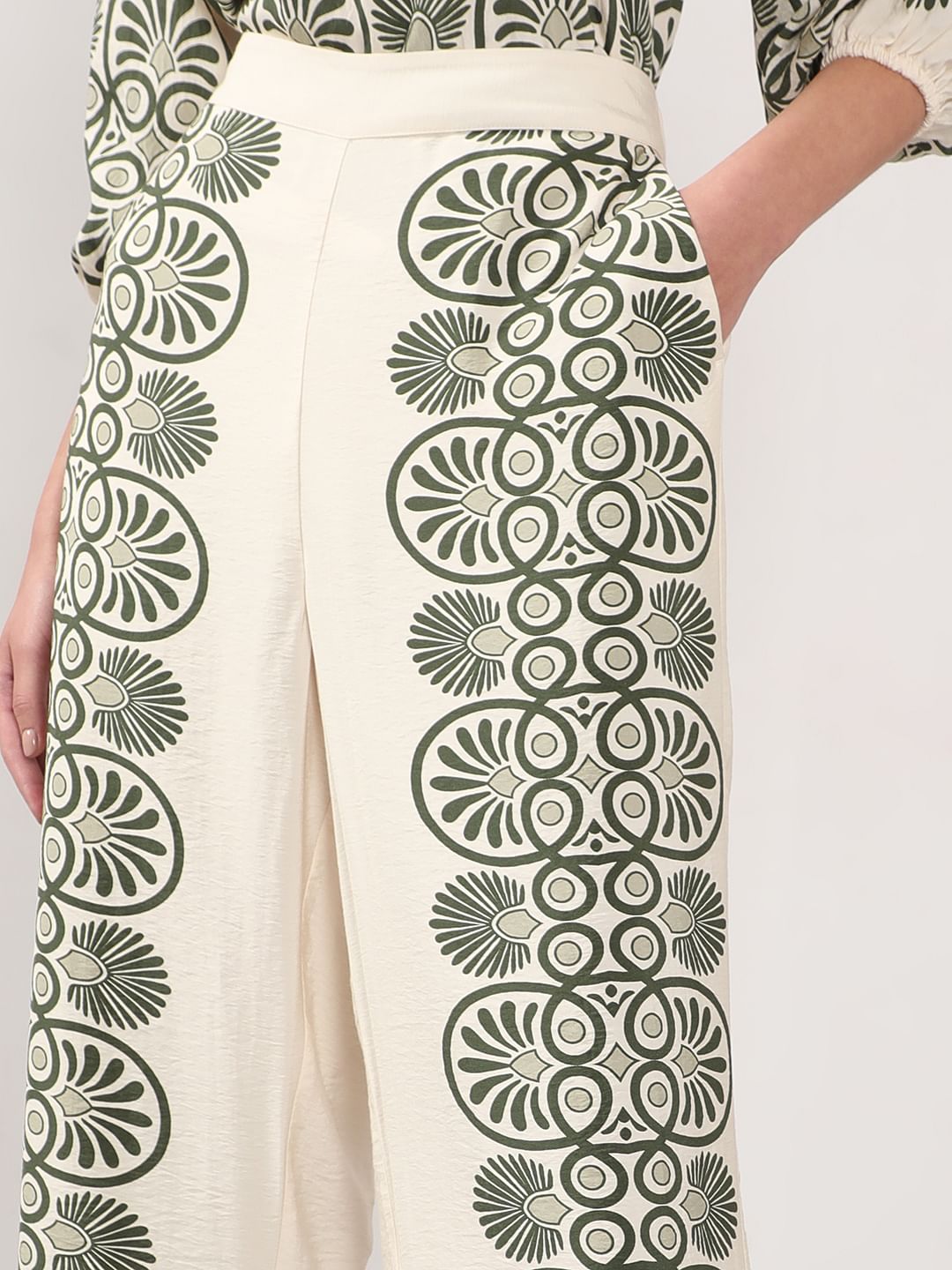 Ecru Printed Co-Ord Set Pants