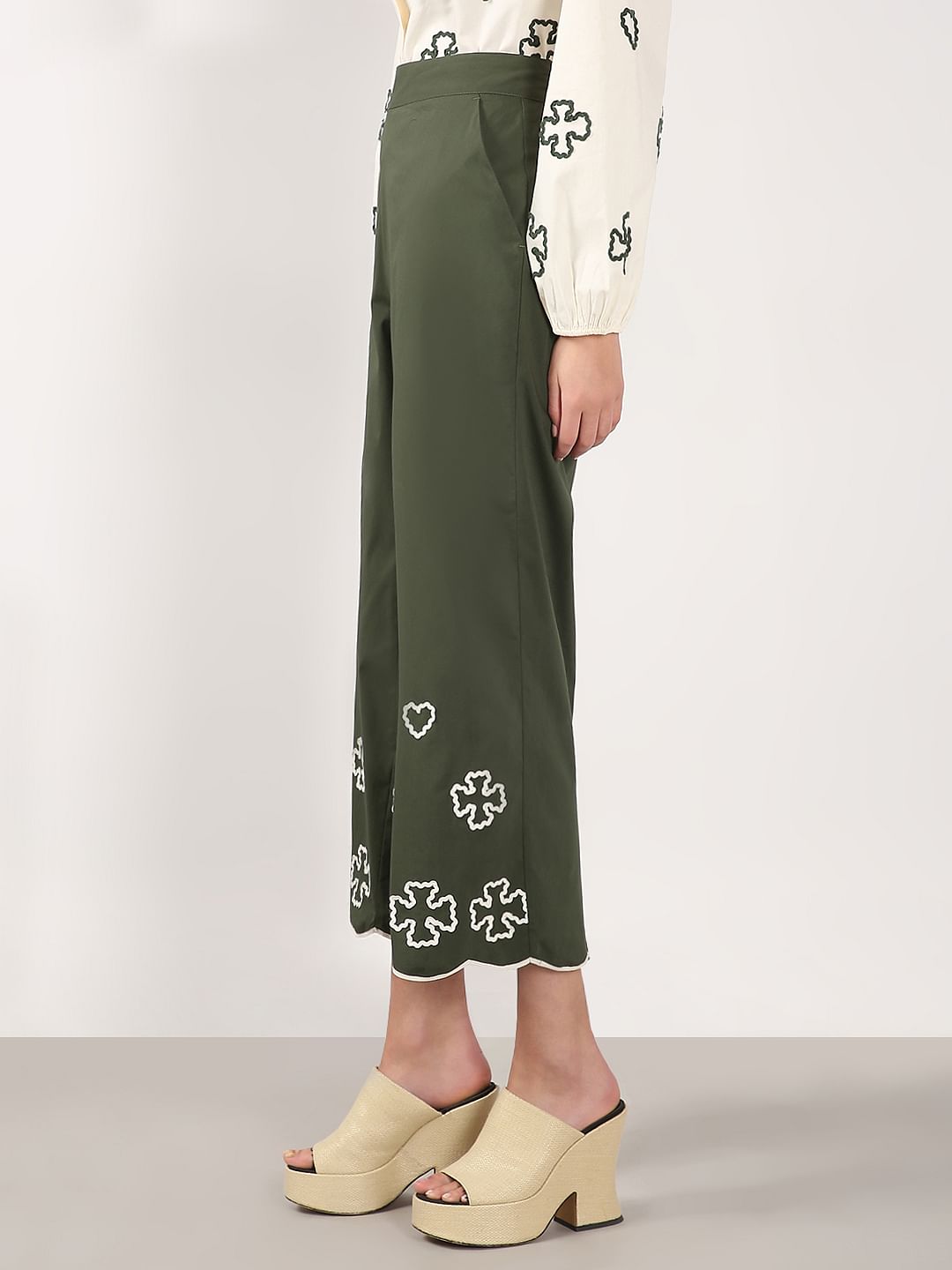 Olive Green Printed Co-Ord Set Pants