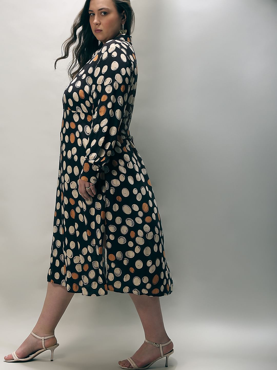Curve Black Printed Midi Dress