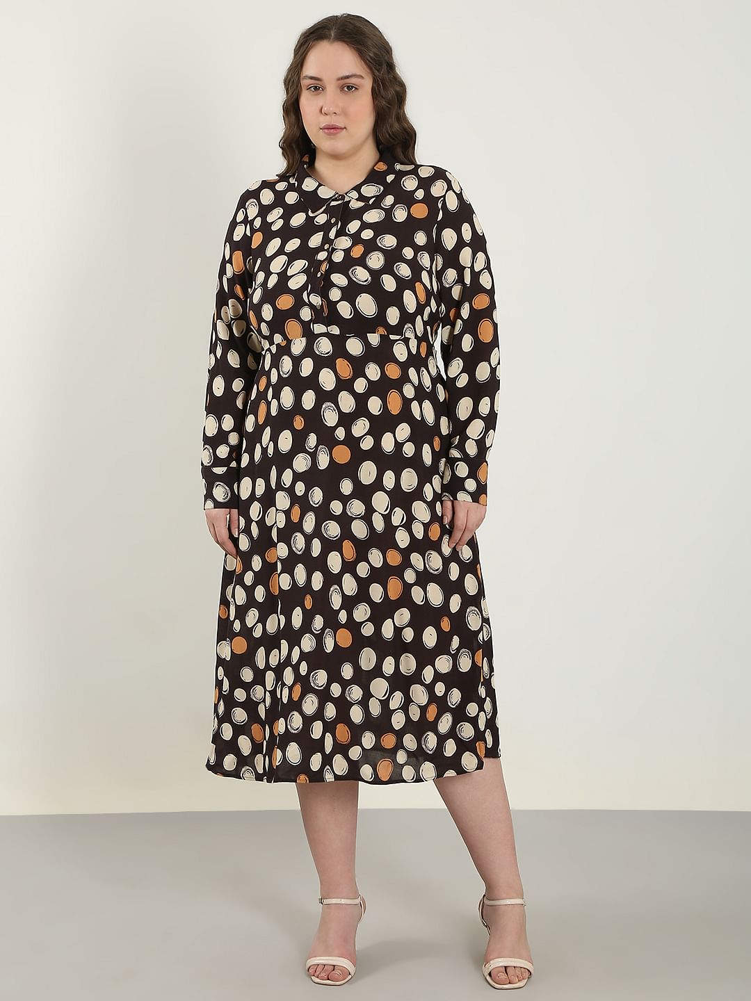 Curve Black Printed Midi Dress