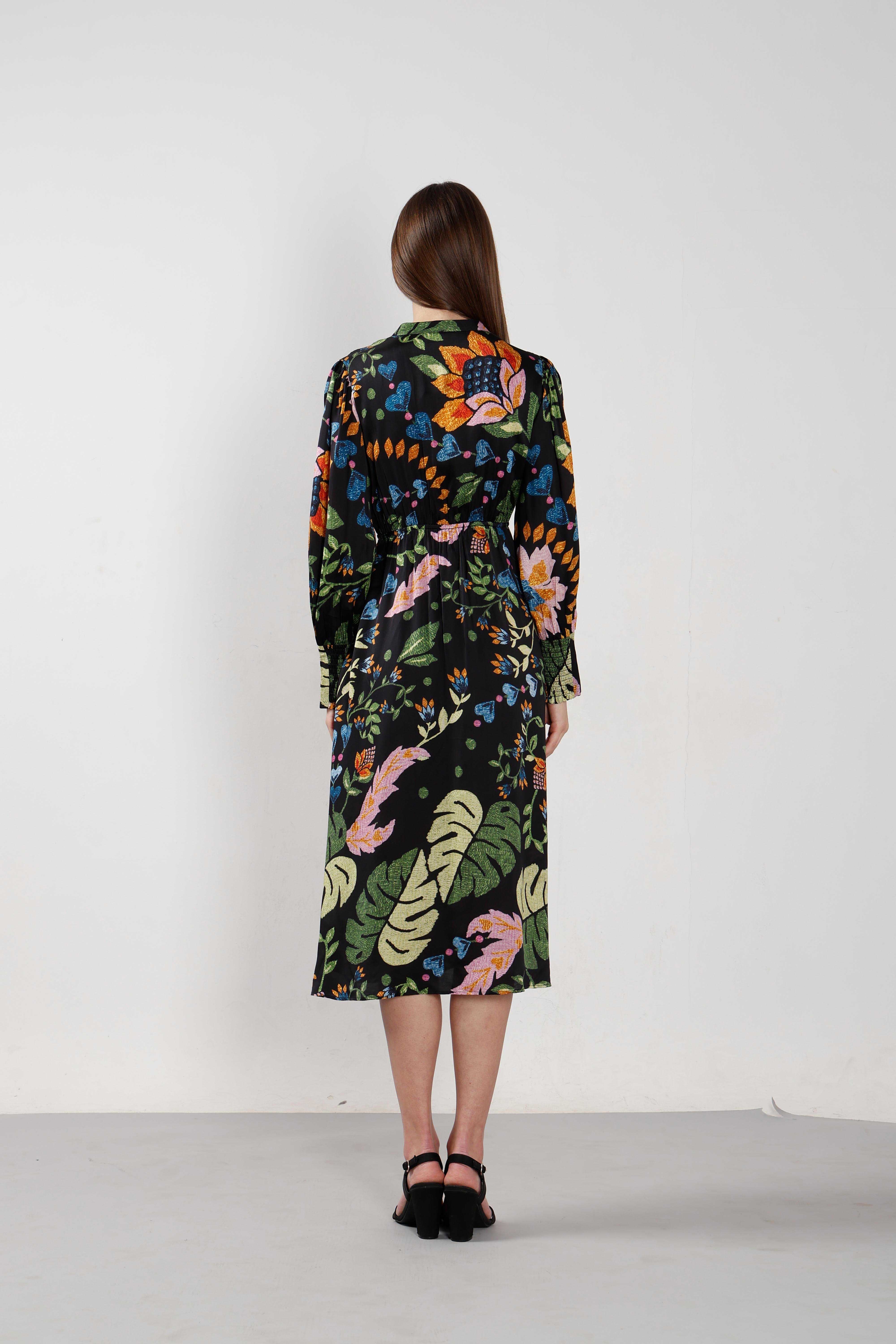 Vero Moda Black Printed Midi Dress