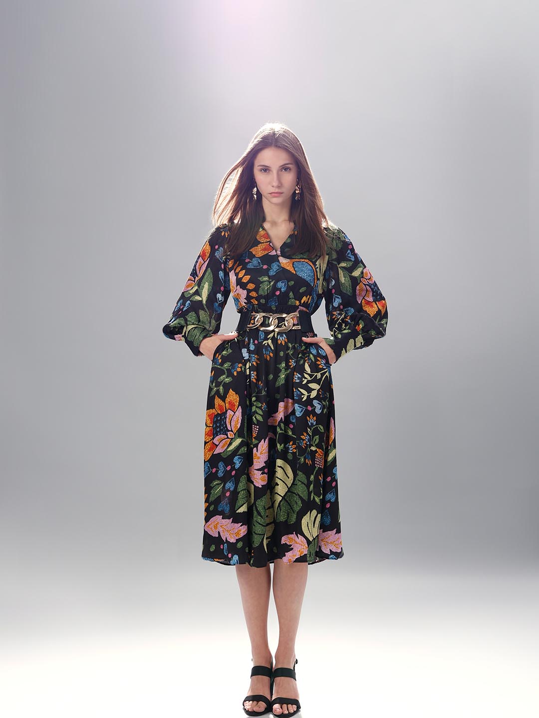 Vero Moda Black Printed Midi Dress