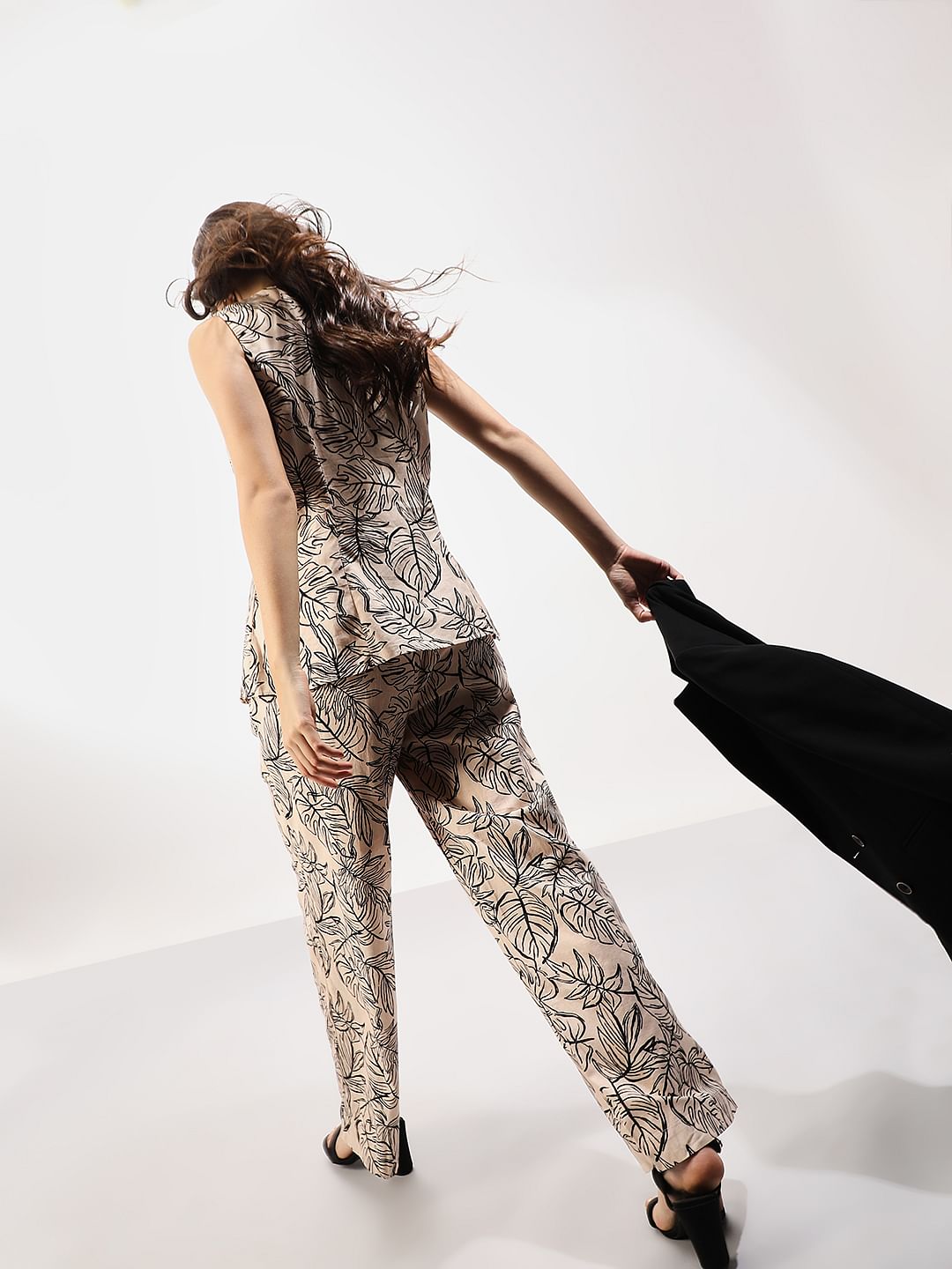 Beige Printed Co-Ord Set Pants