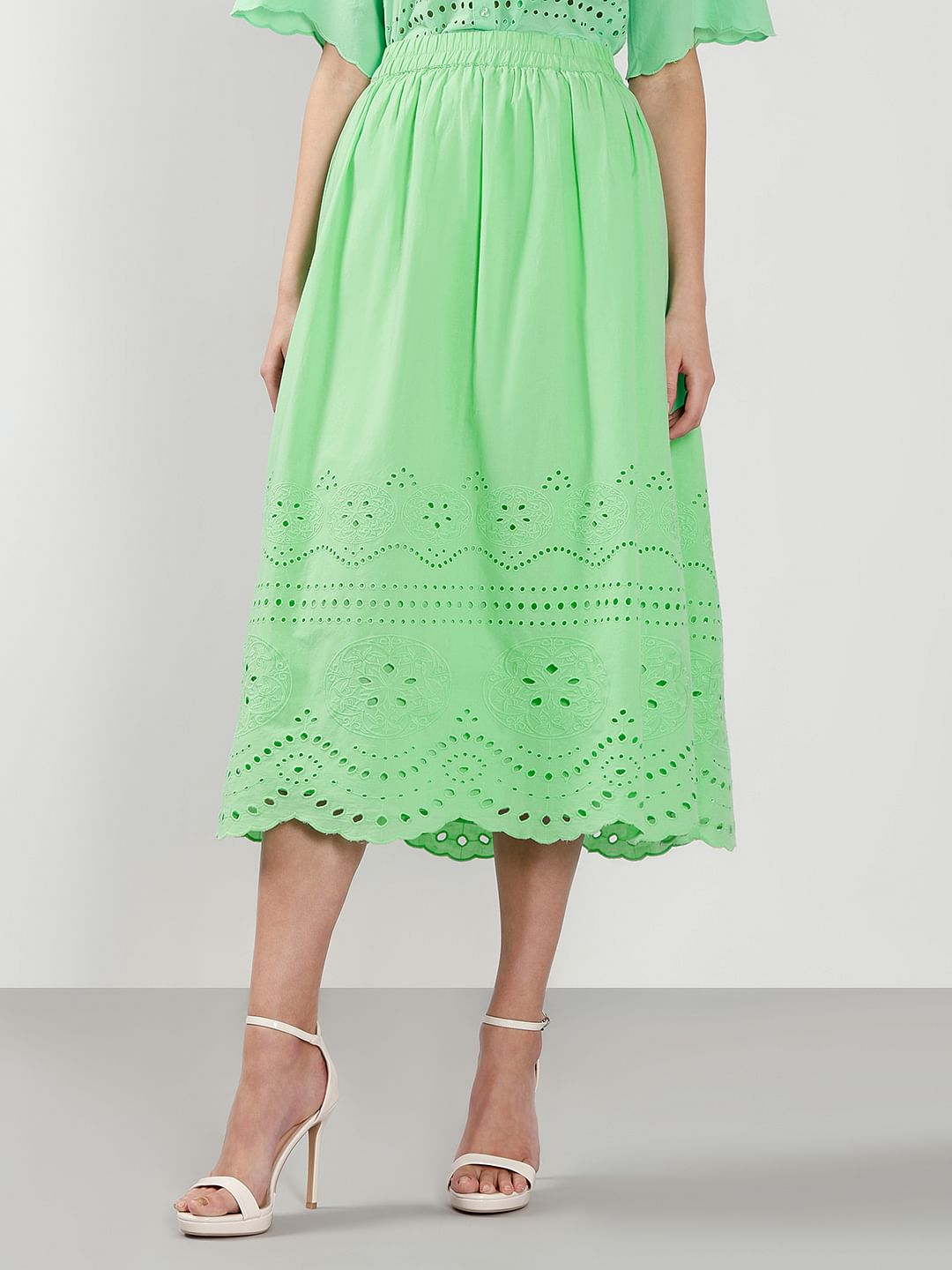 Green Cutwork Co-Ord Set Skirt