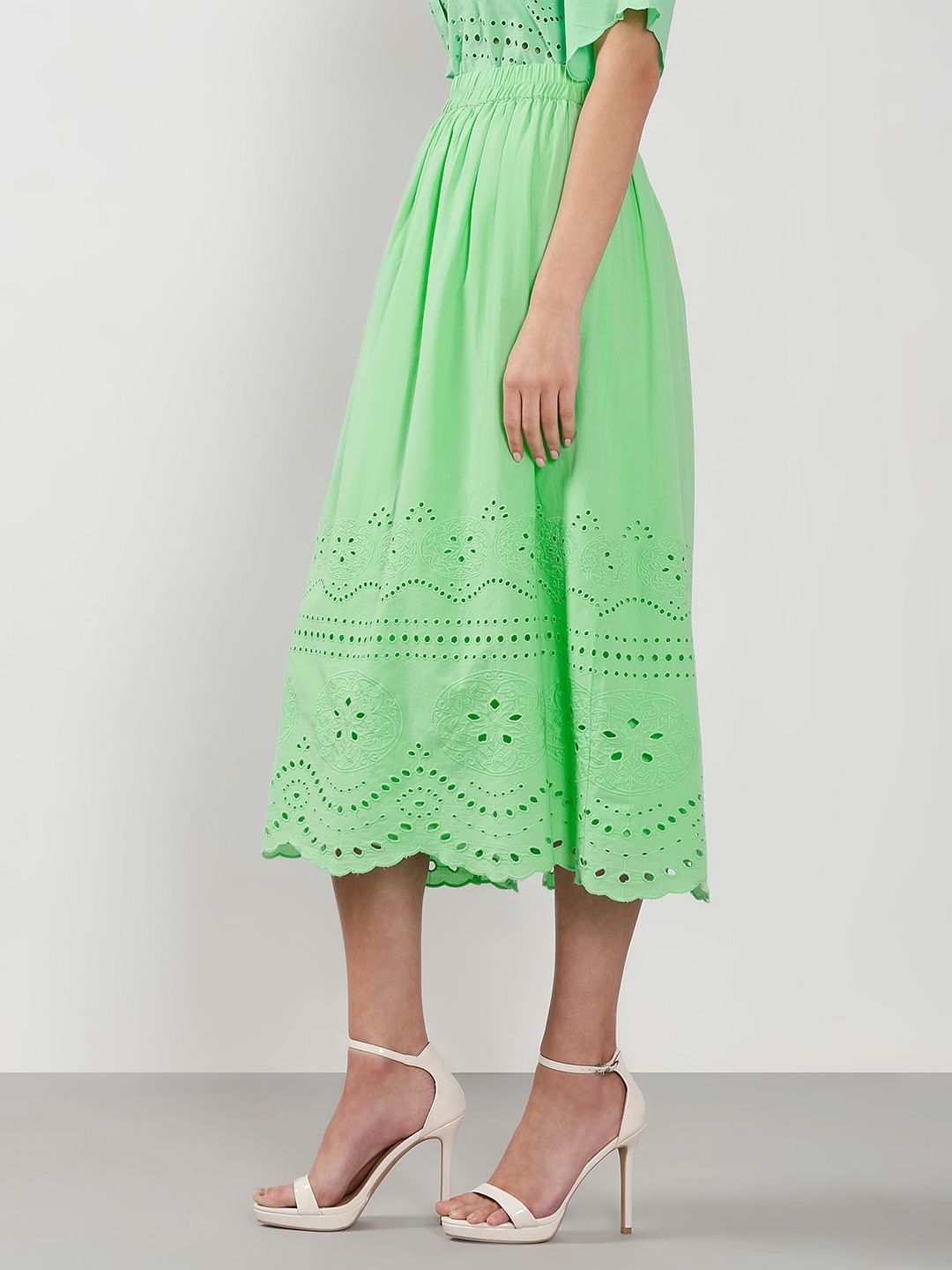 Green Cutwork Co-Ord Set Skirt