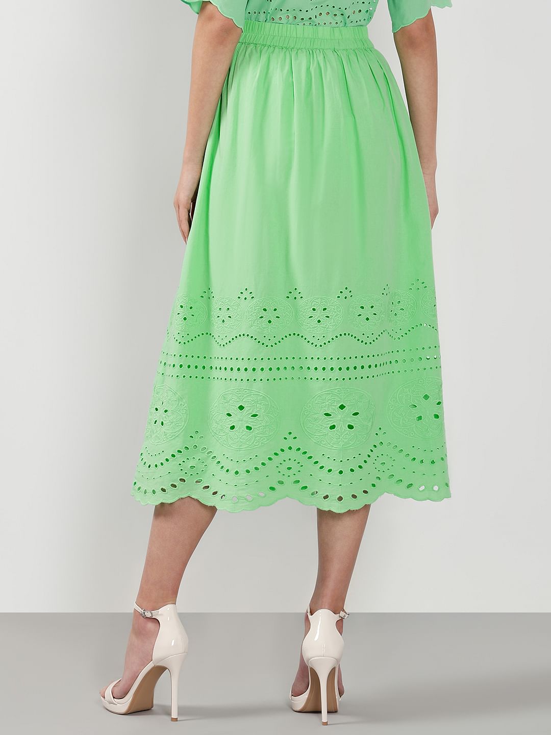 Green Cutwork Co-Ord Set Skirt