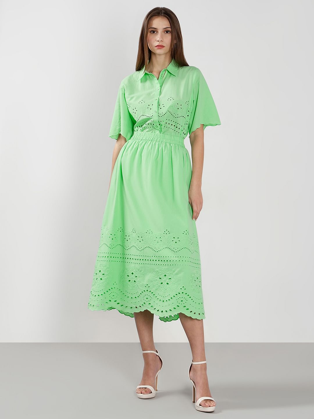 Green Cutwork Co-Ord Set Skirt