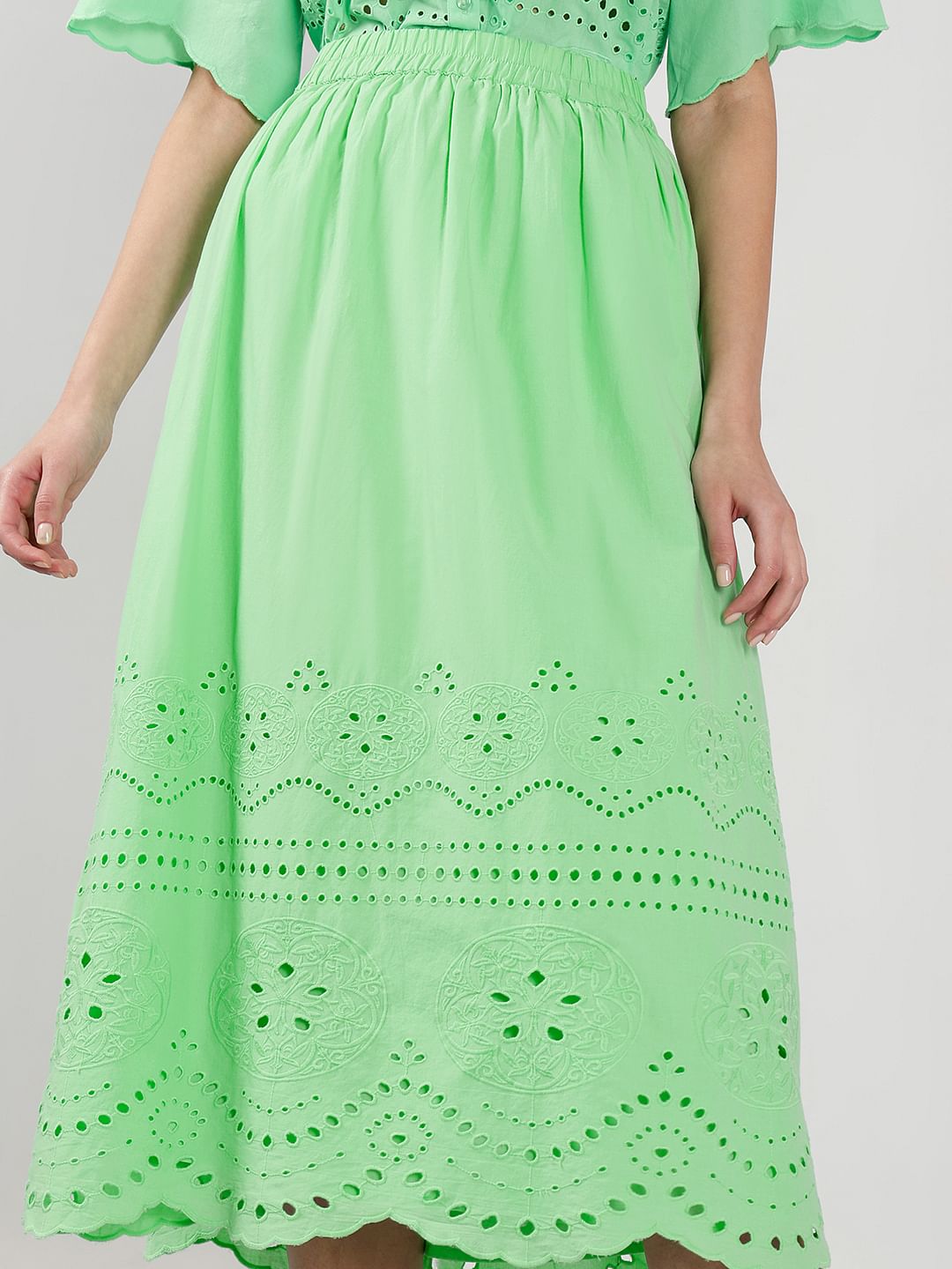 Green Cutwork Co-Ord Set Skirt
