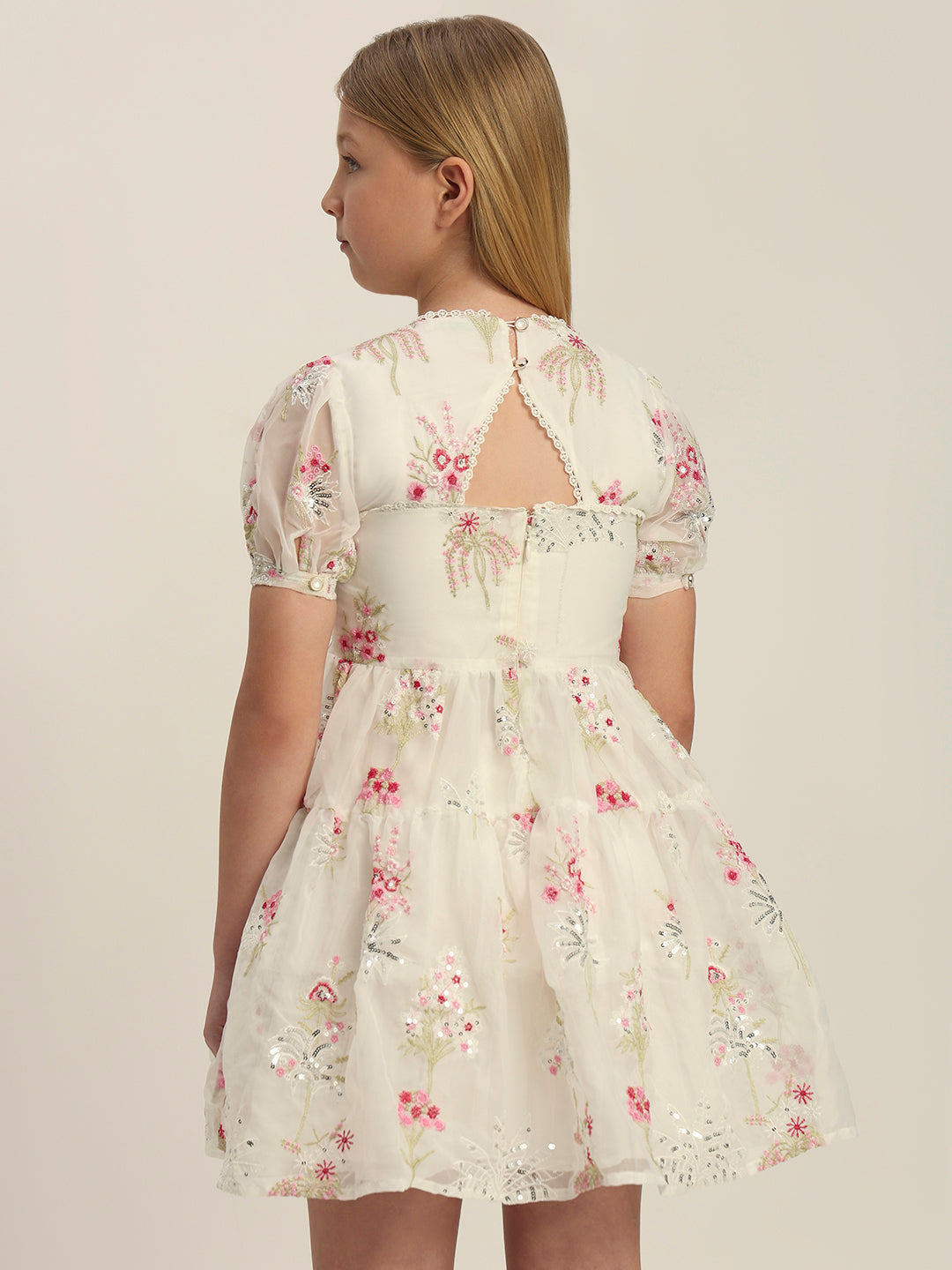 Girls Floral Puff-Sleeves Dress