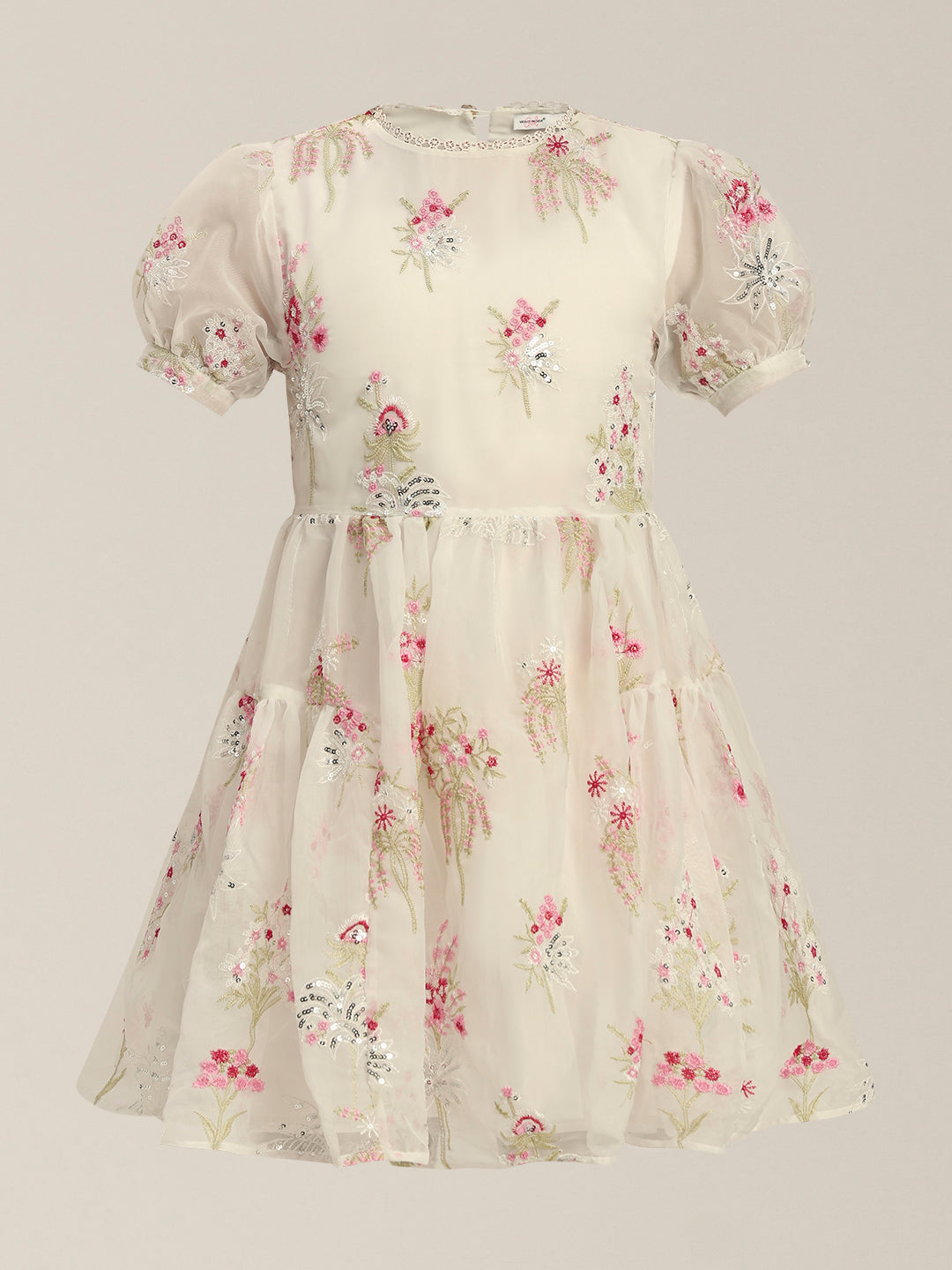 Girls Floral Puff-Sleeves Dress