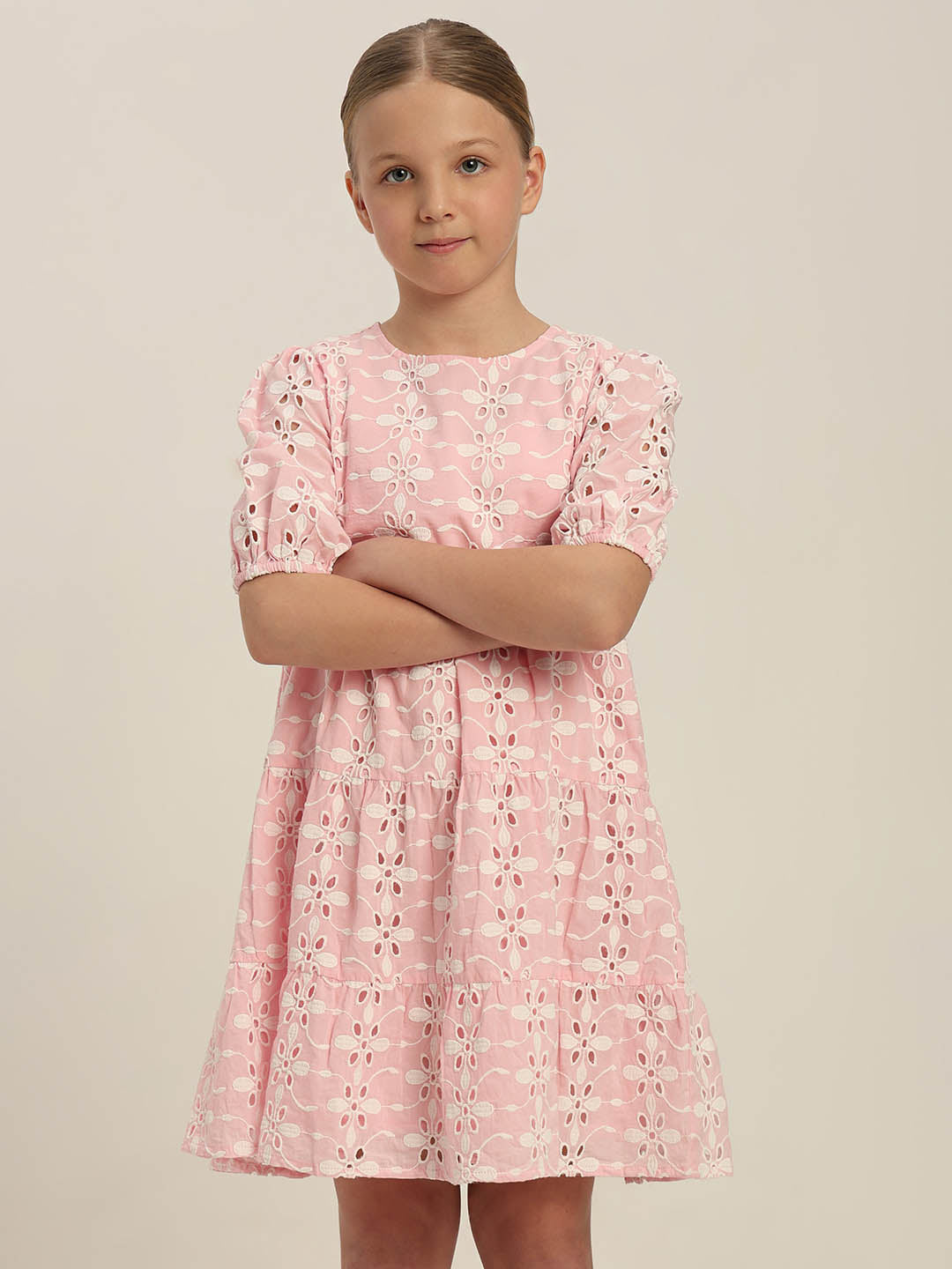 GIRLS Pink Embroidered Cotton Dress