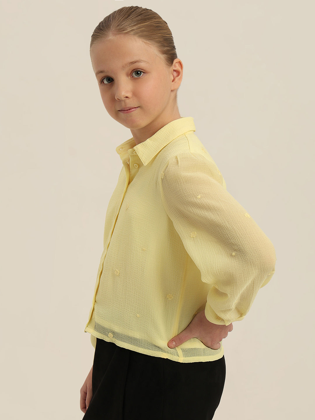 GIRLS Pastel Yellow Cropped Shirt