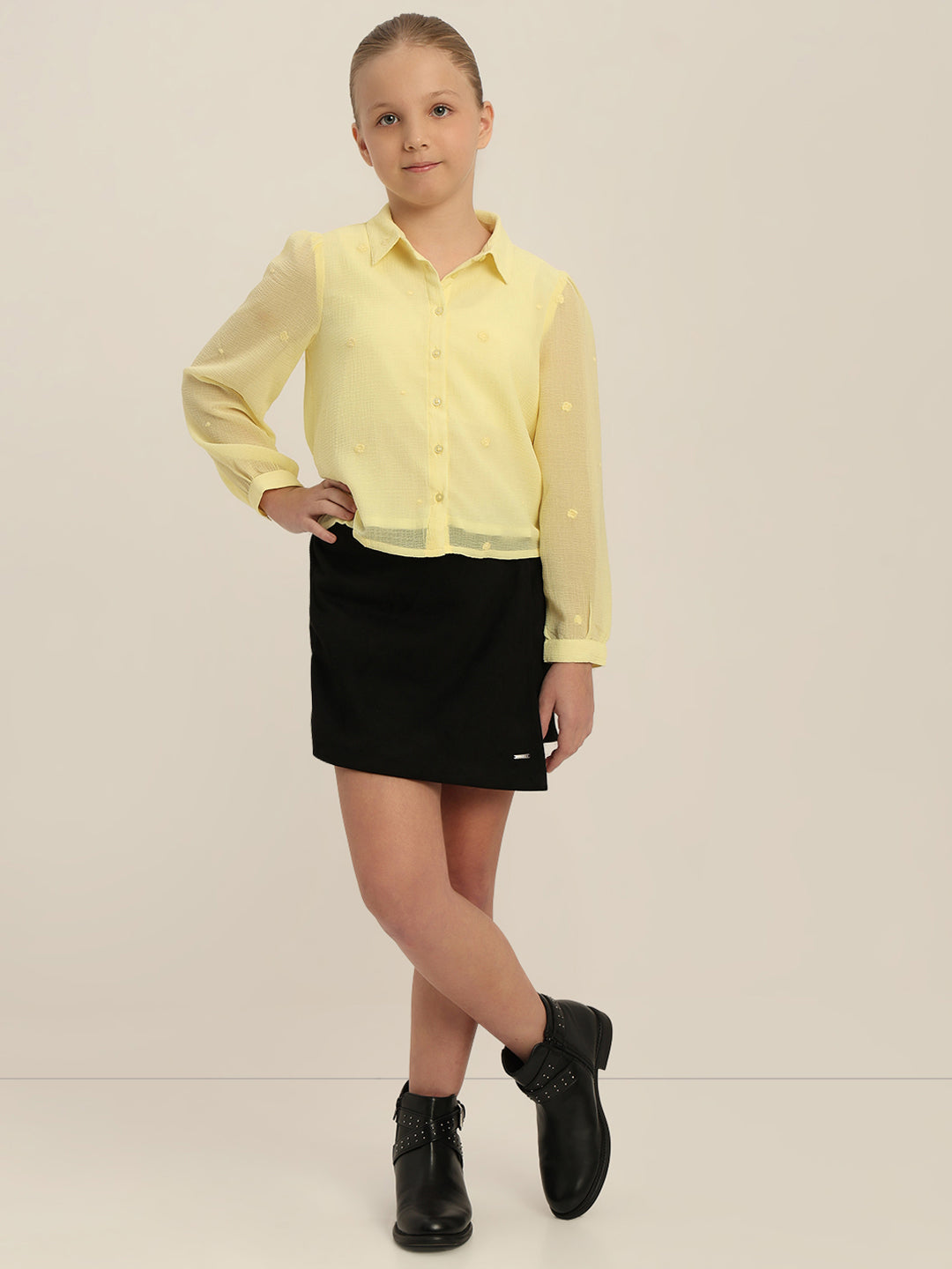 GIRLS Pastel Yellow Cropped Shirt