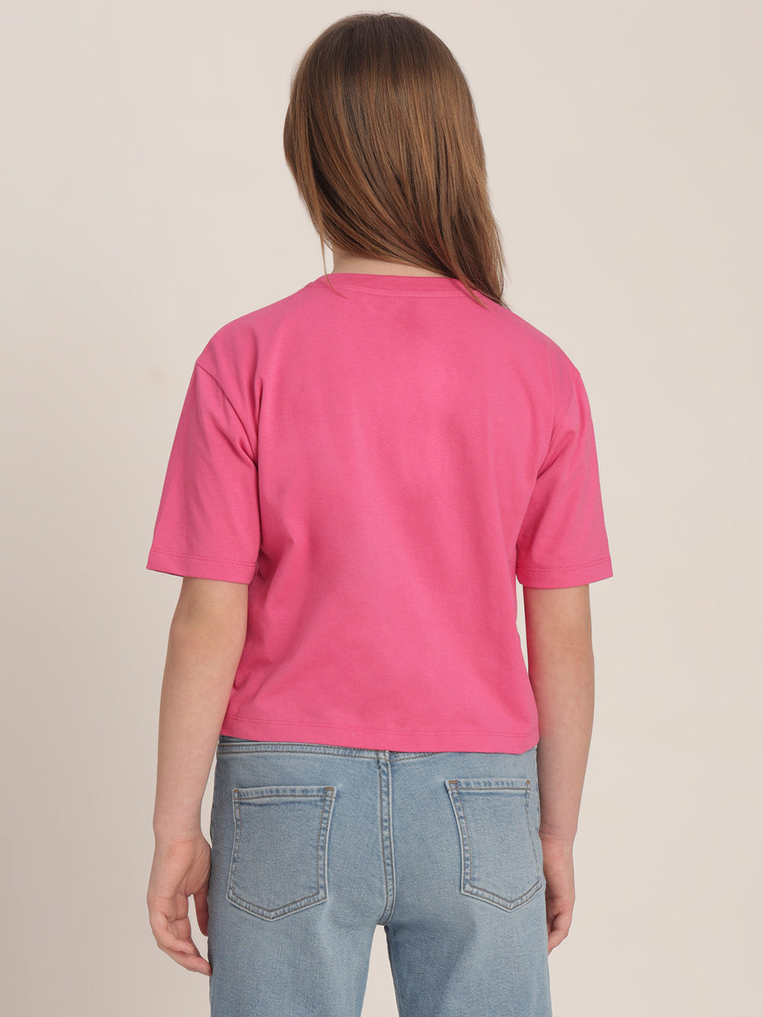 Girls Pink Printed Cotton T-shirt